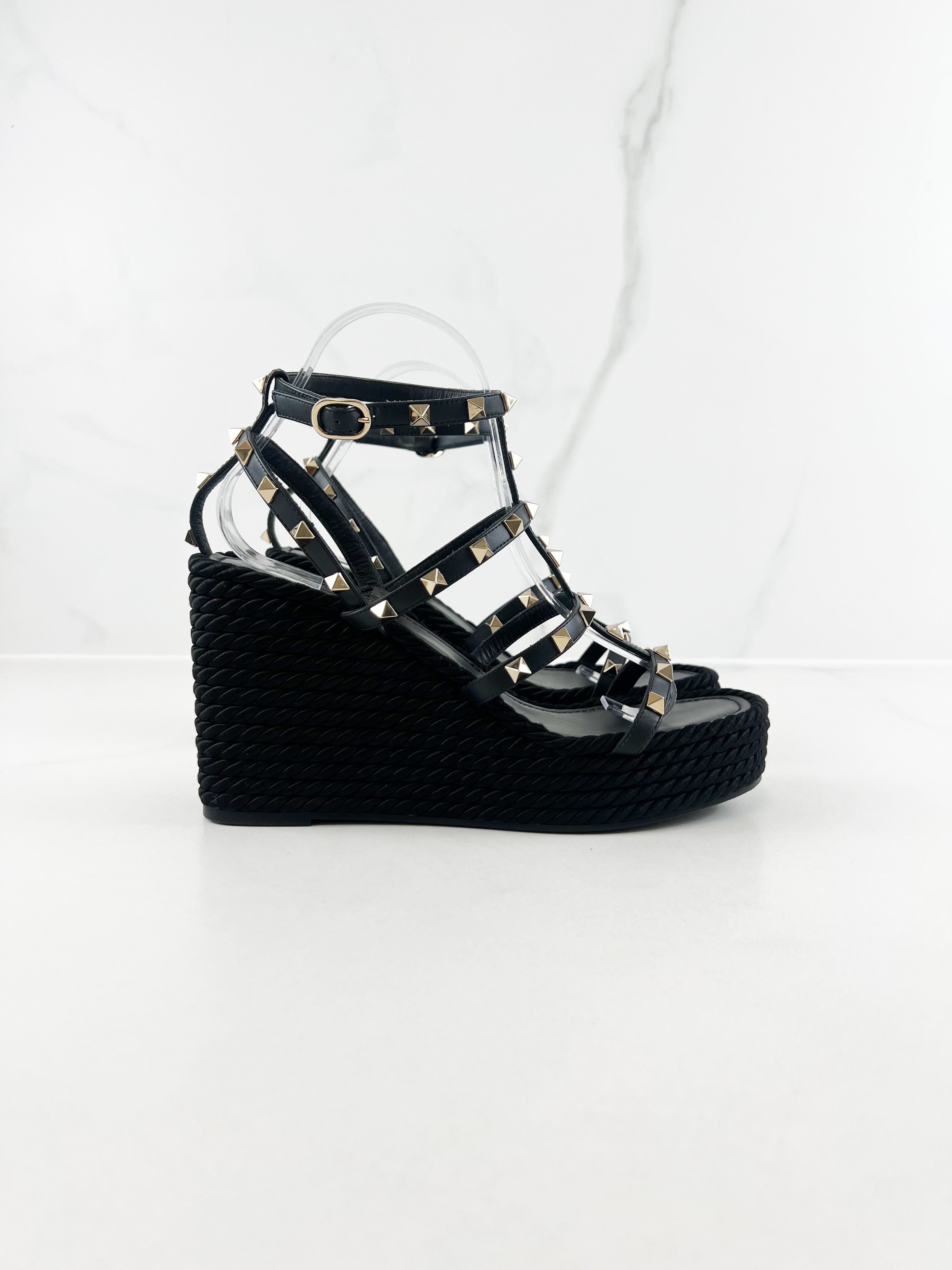 Valentino Rockstud Torchon Caged Wedge Sandal Size 39