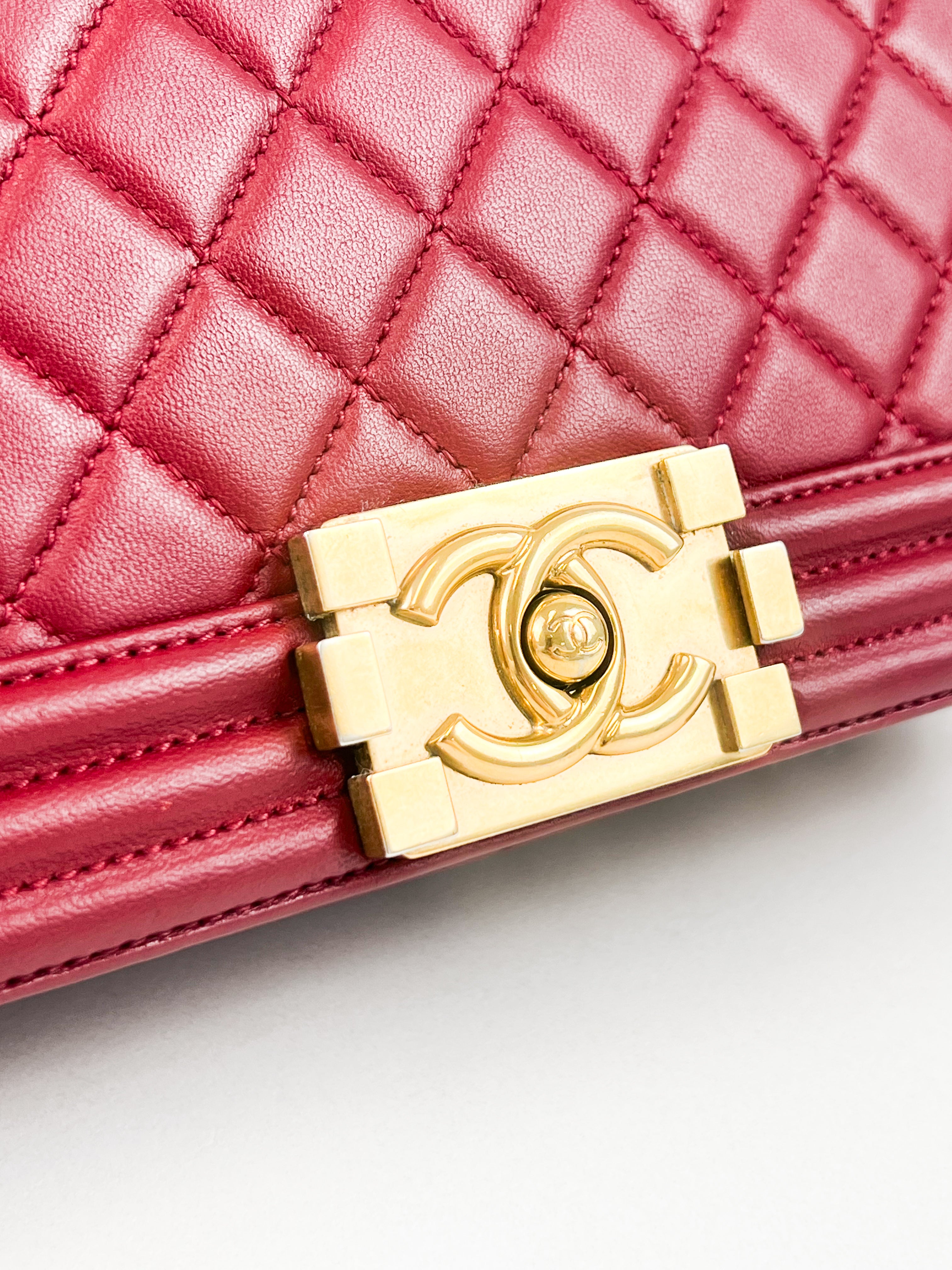 Chanel Old Medium Boy Bag in Red Quilted Calfskin with Gold Hardware