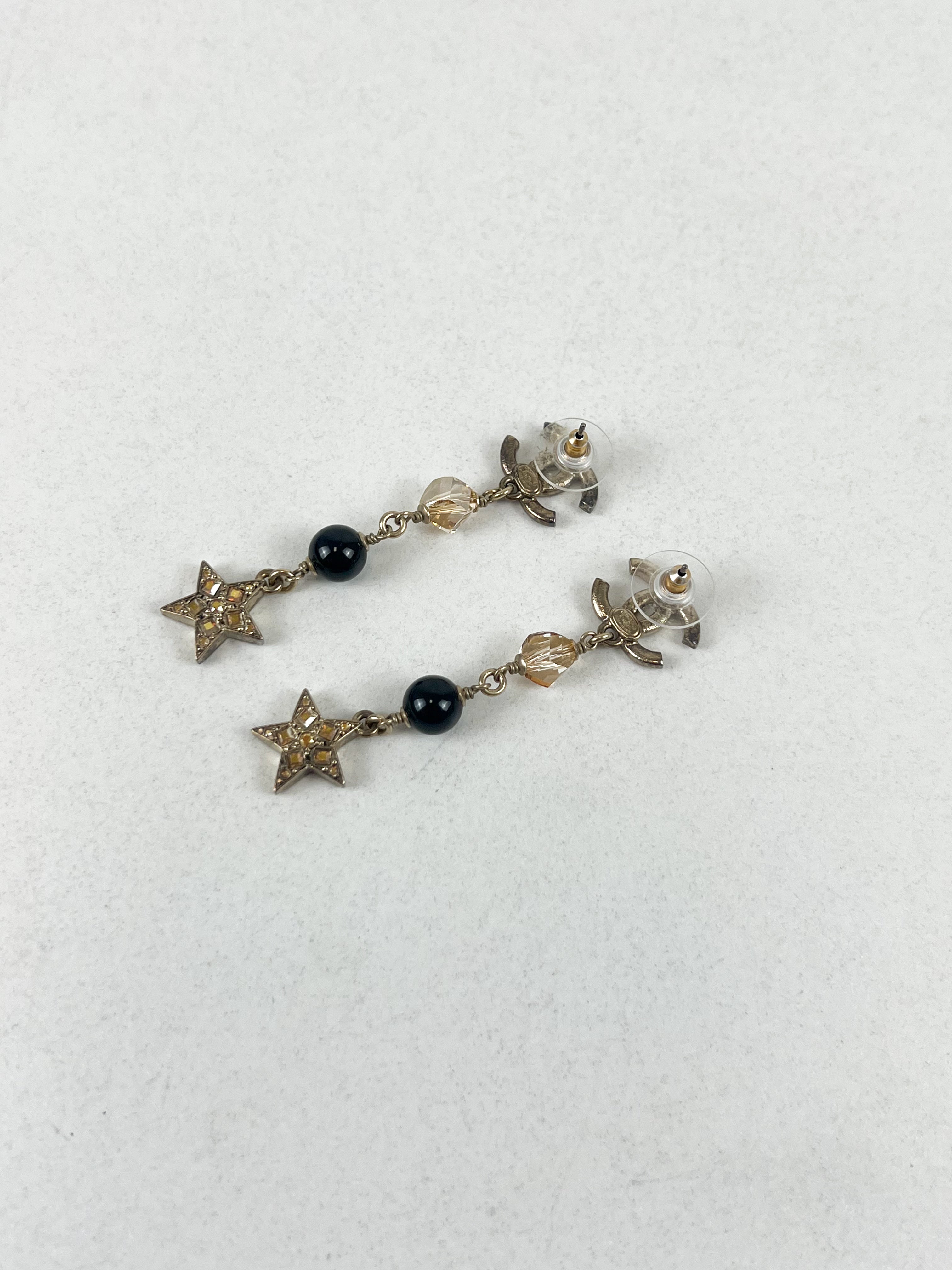 Chanel CC Drop Down Earrings with Stars & Crystals