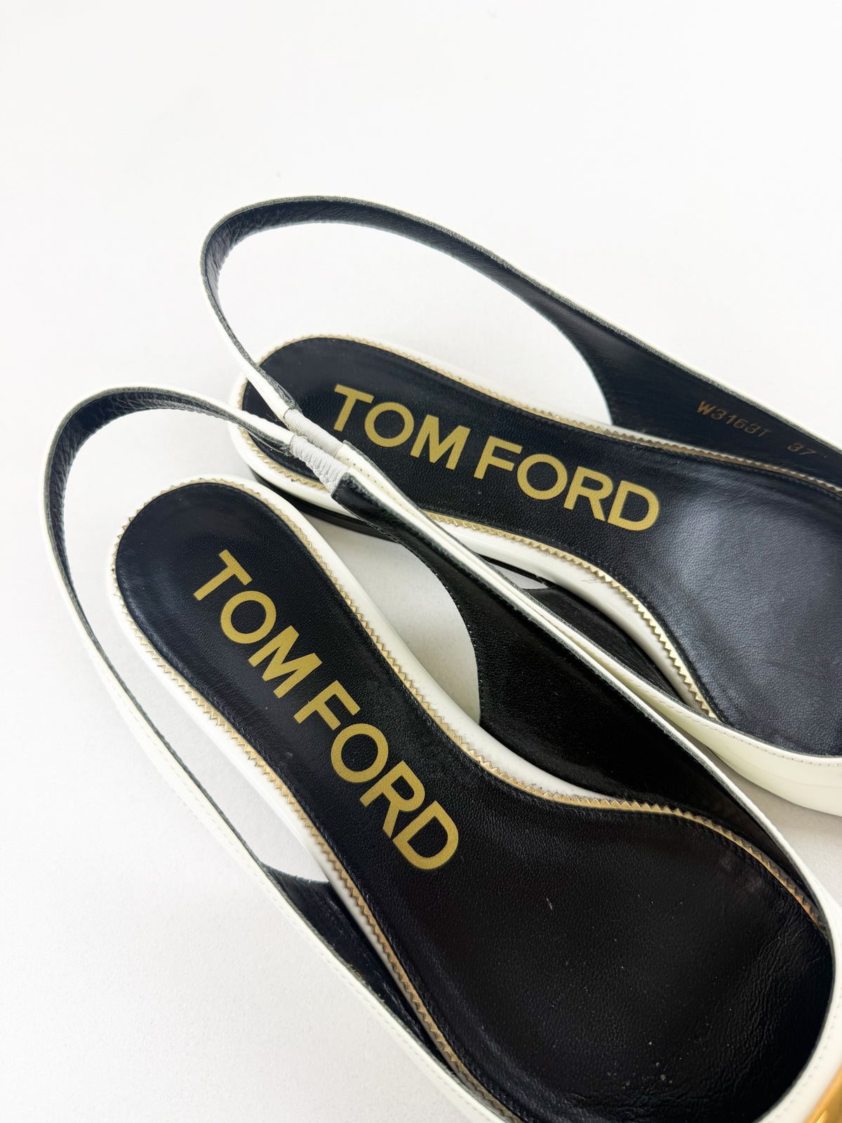 Tom Ford Patent White Slingback Flats with GHW Size 37