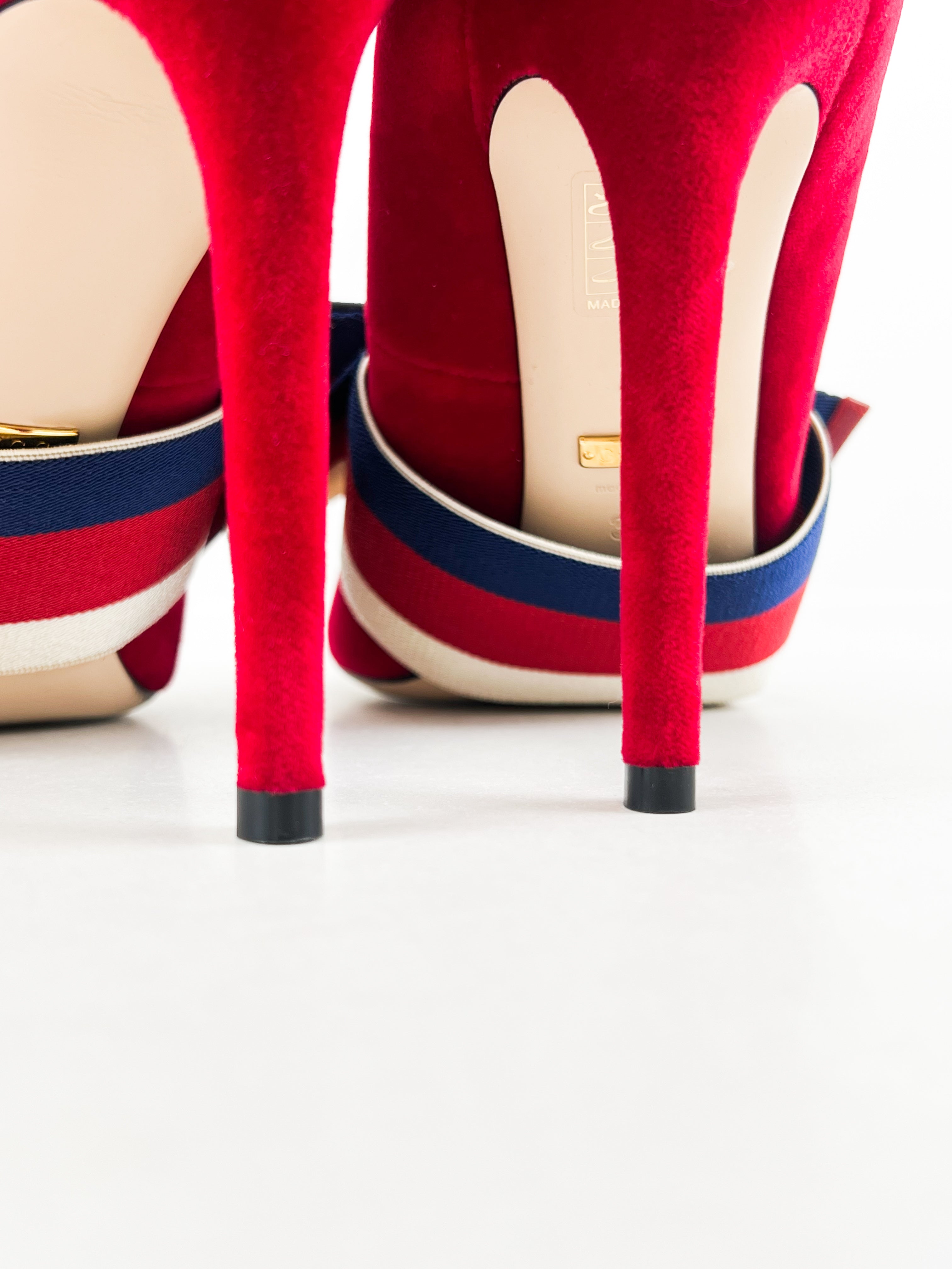 Gucci Red Velvet Sylvie Bow Pump Size 39.5