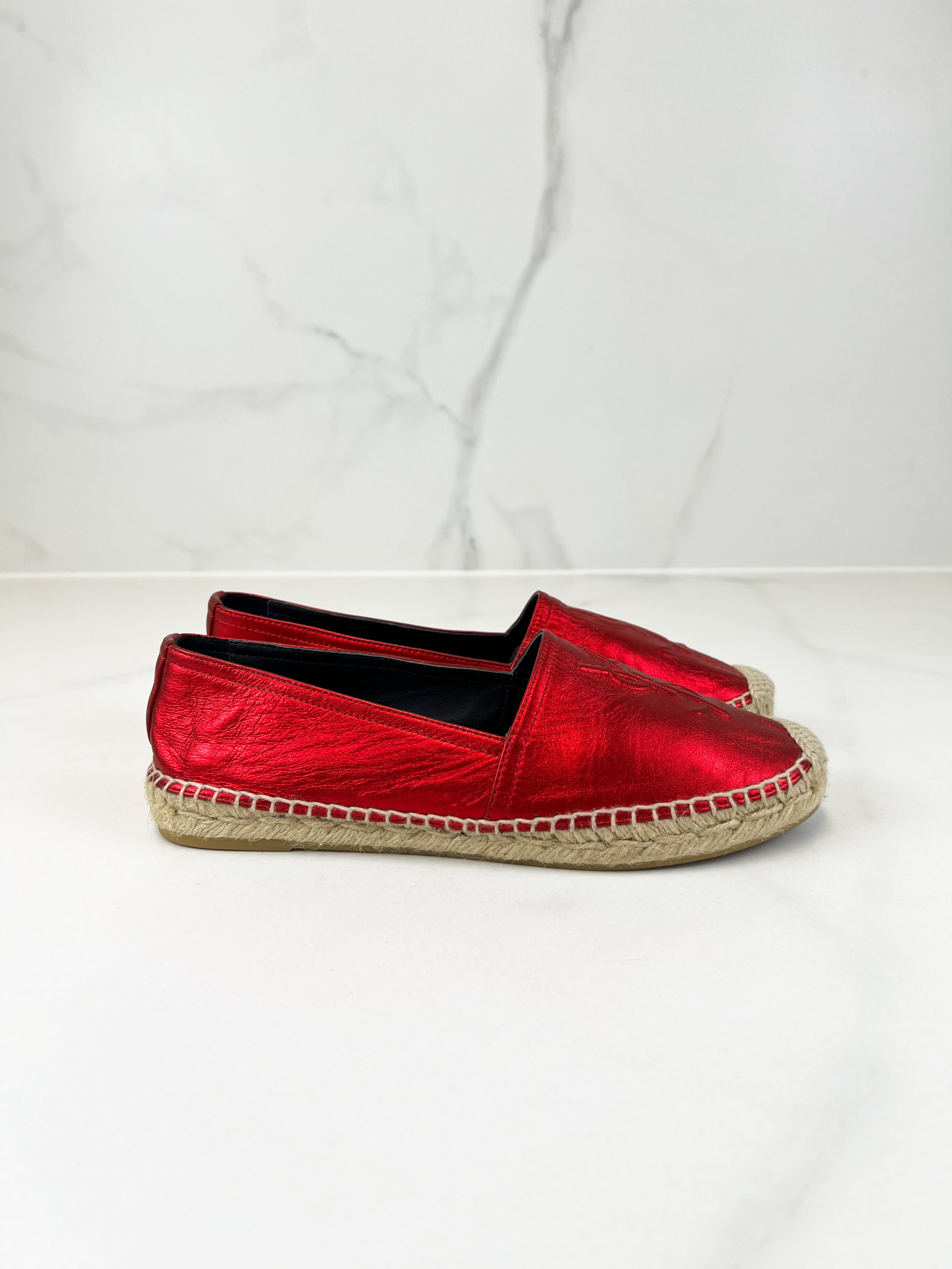 Saint Laurent Monogram Metallic Espadrilles Size 37