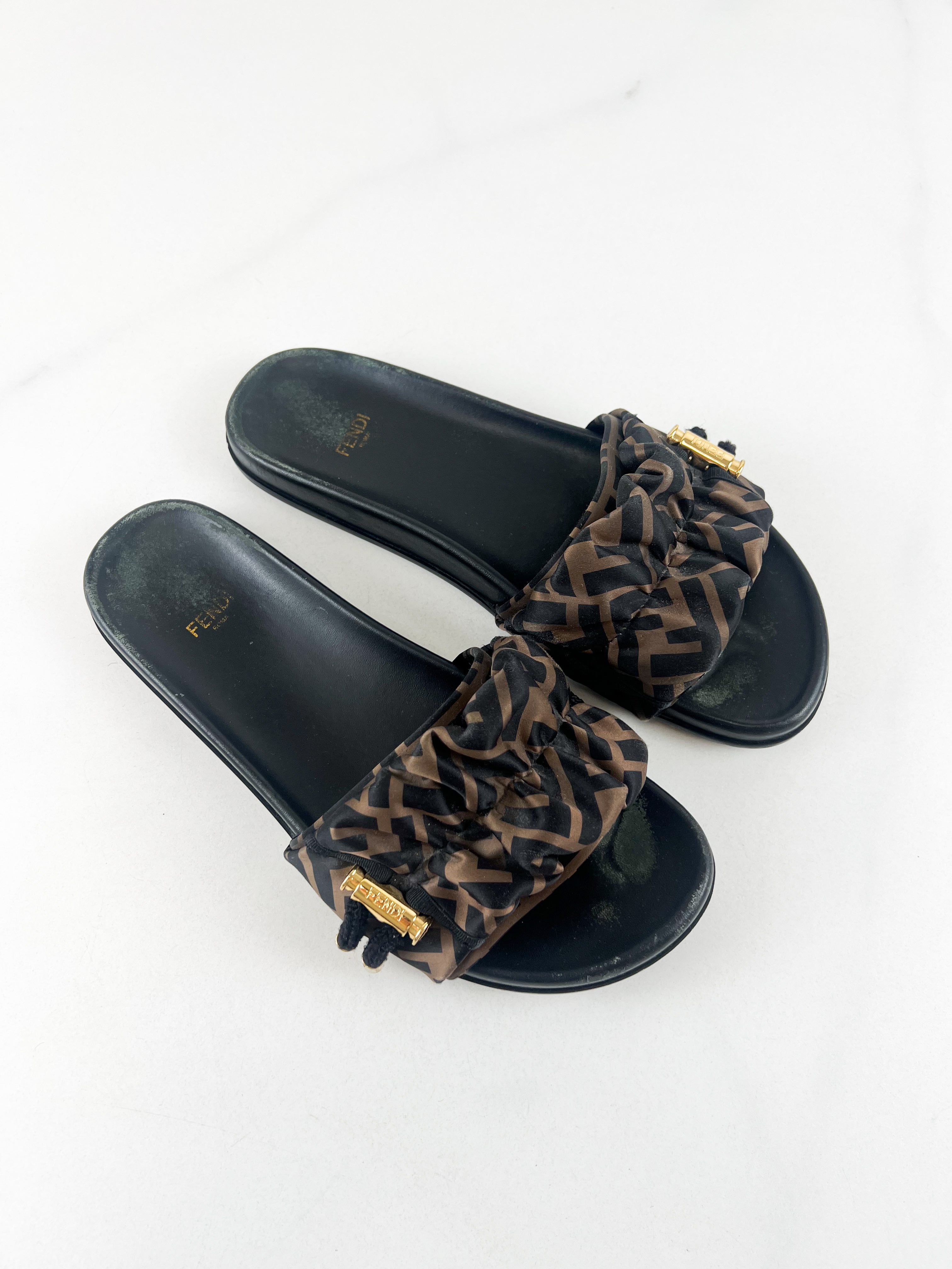 Fendi FF Satin Slides Size 39