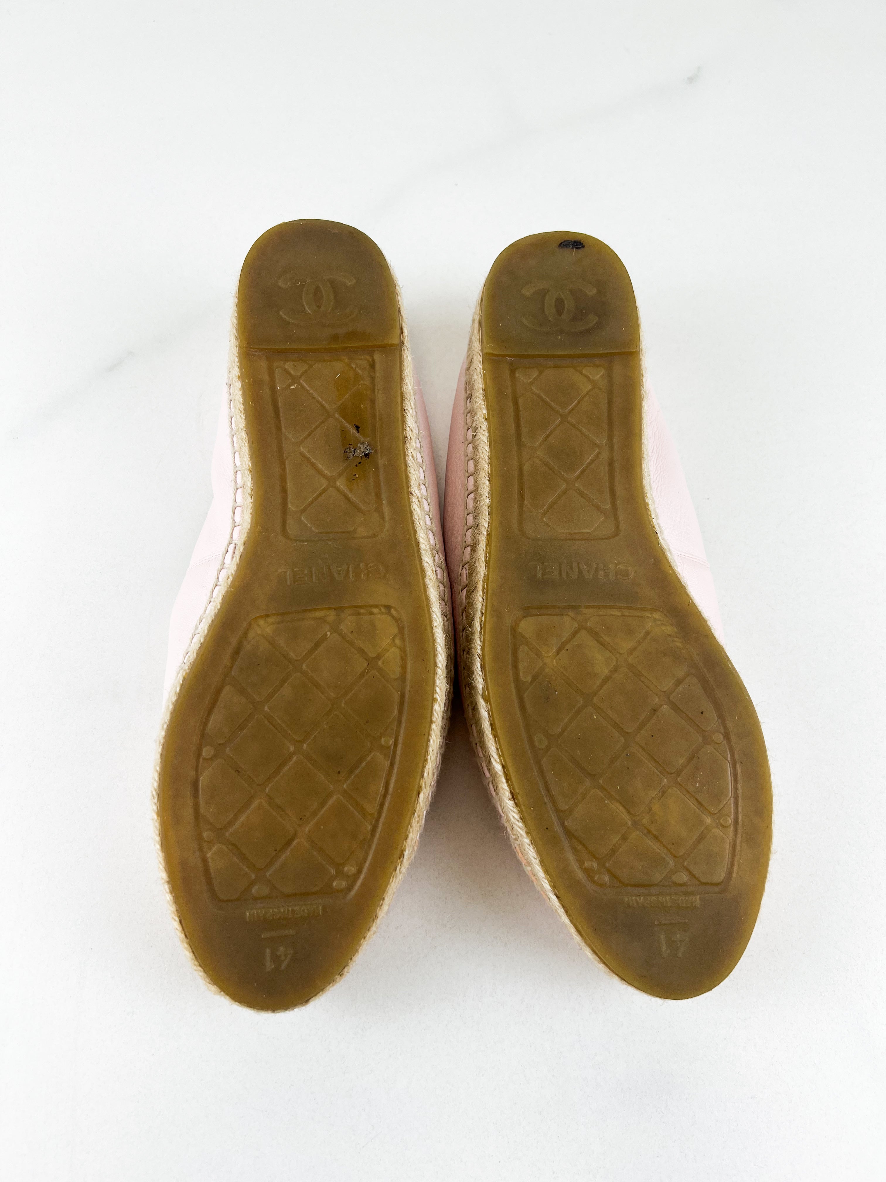 Chanel CC Logo Pink Leather Espadrilles Size 41
