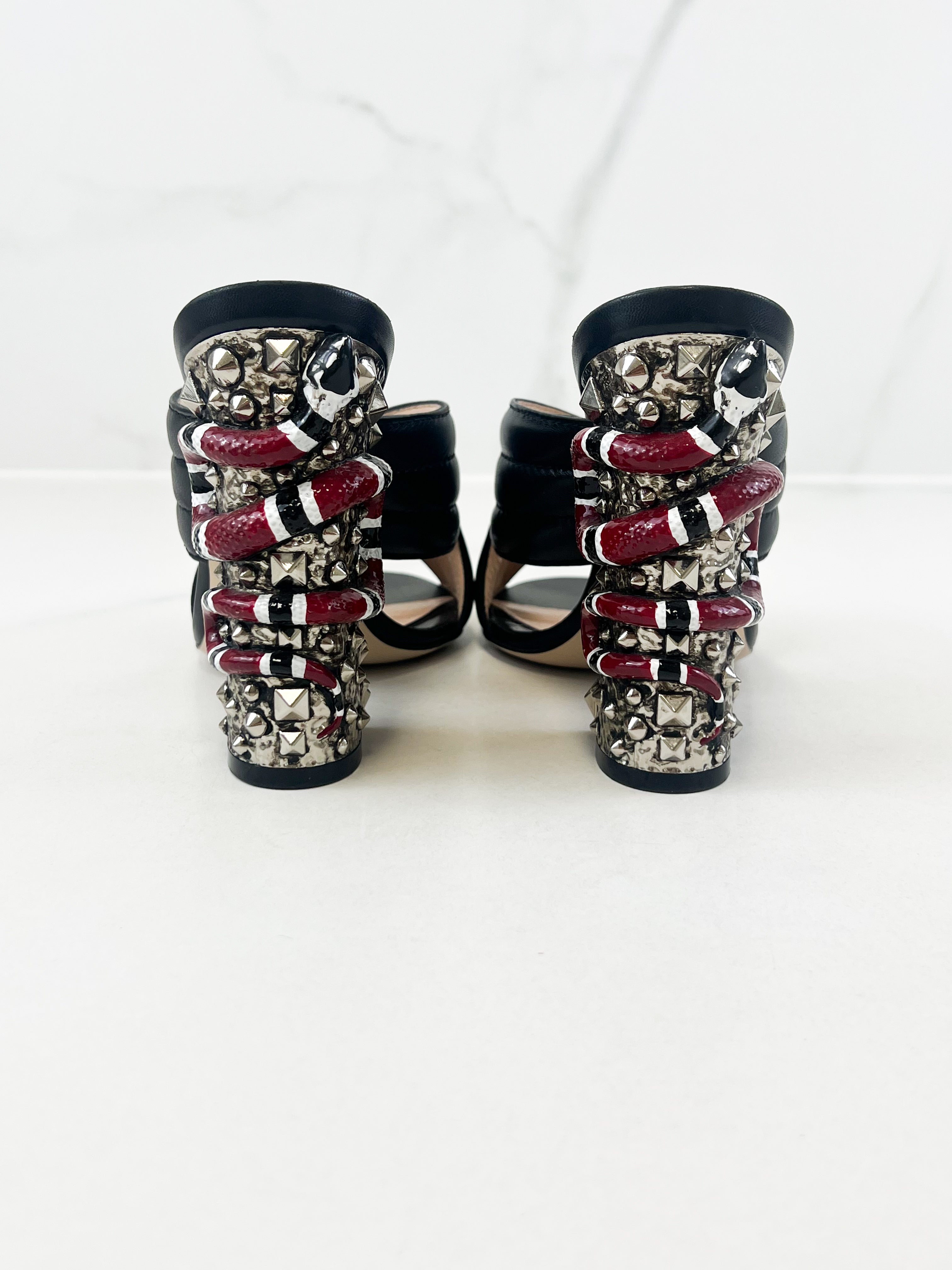 Gucci Webby Quilted Leather Snake Heel Mules Size 38