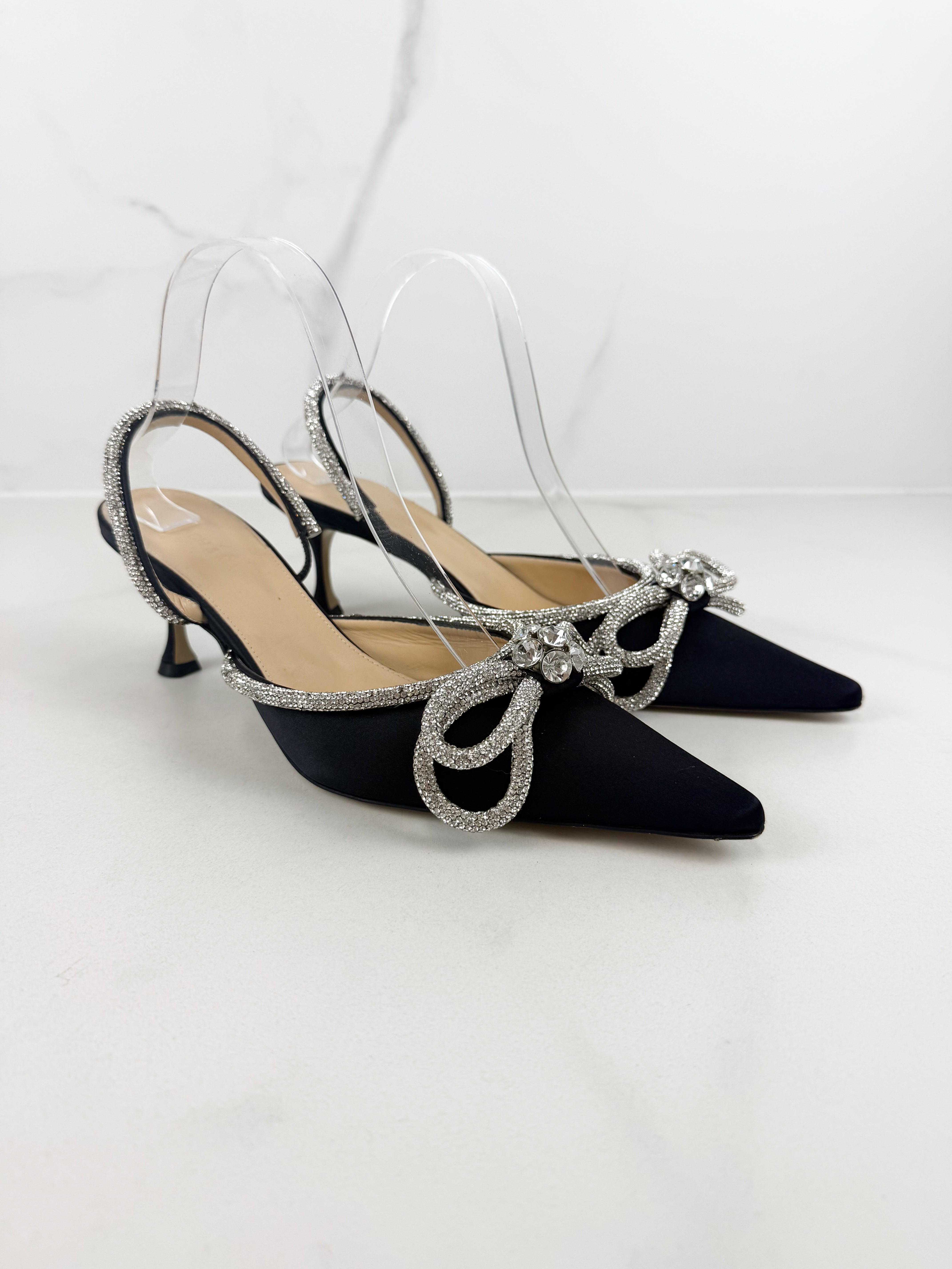 Mach & Mach Double Bow Embellished Crystal Kitten Heel Size 41