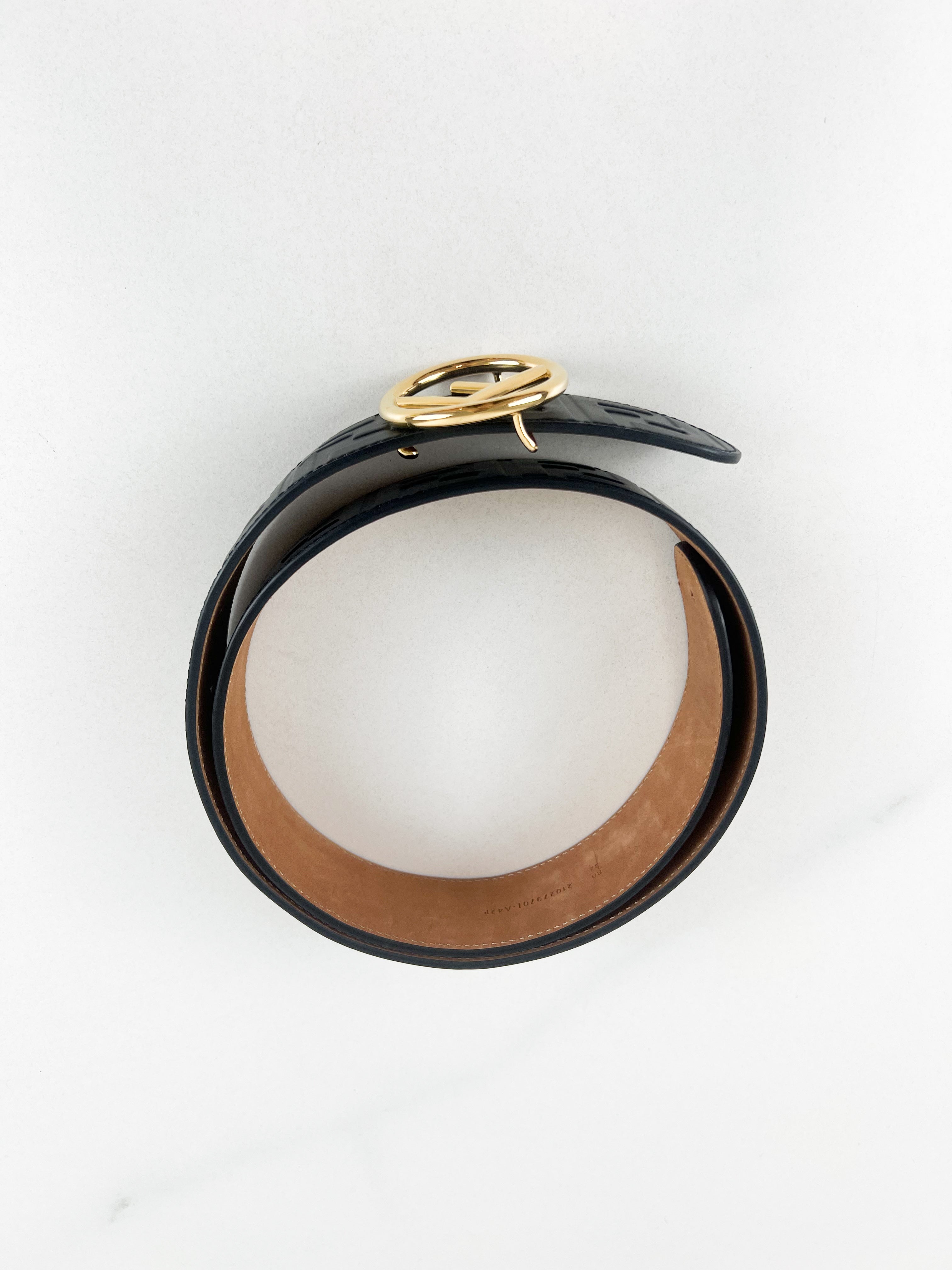 Fendi Black FF Calfskin Leather Belt Size 80