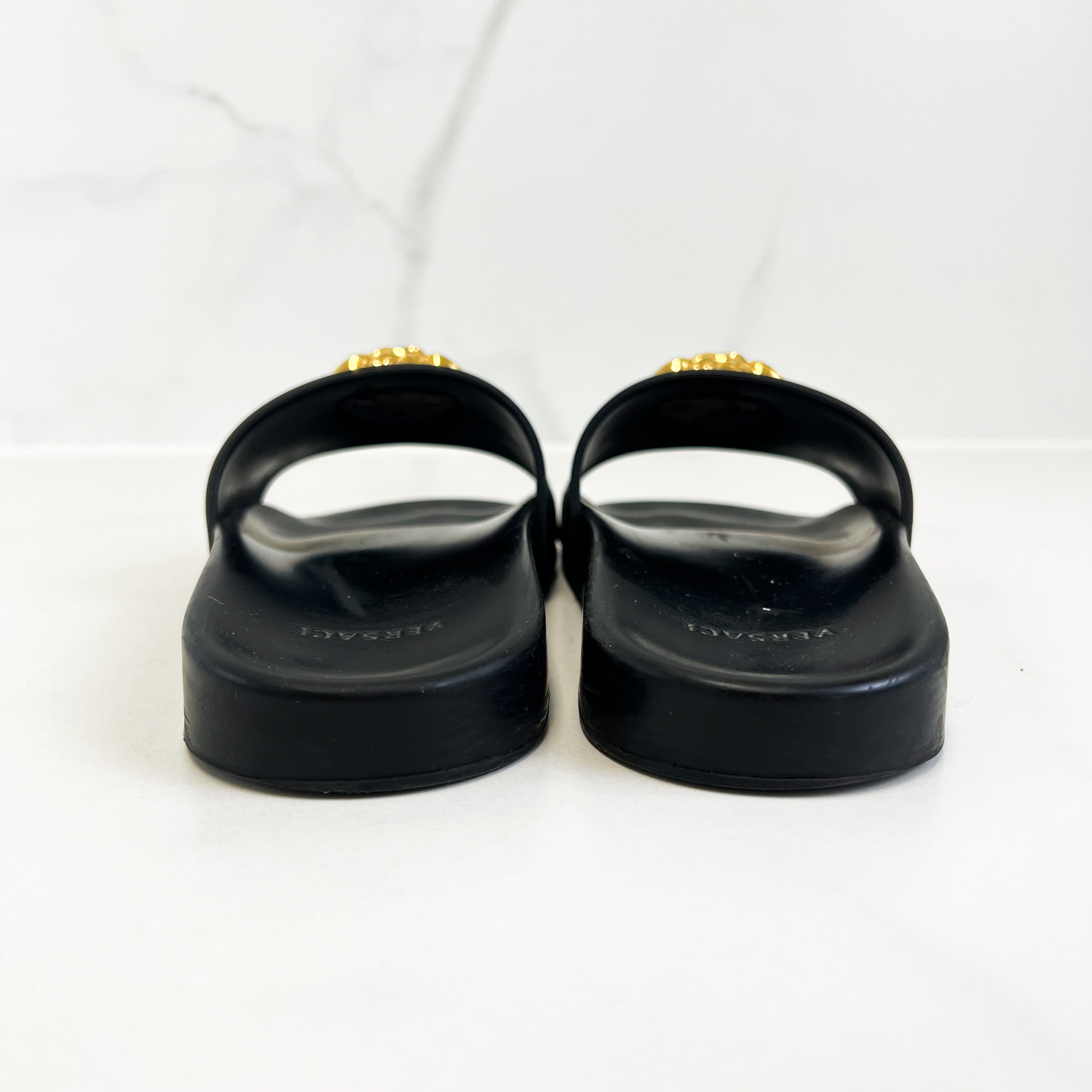 Versace Palazzo Black Medusa Pool Slides Size 39