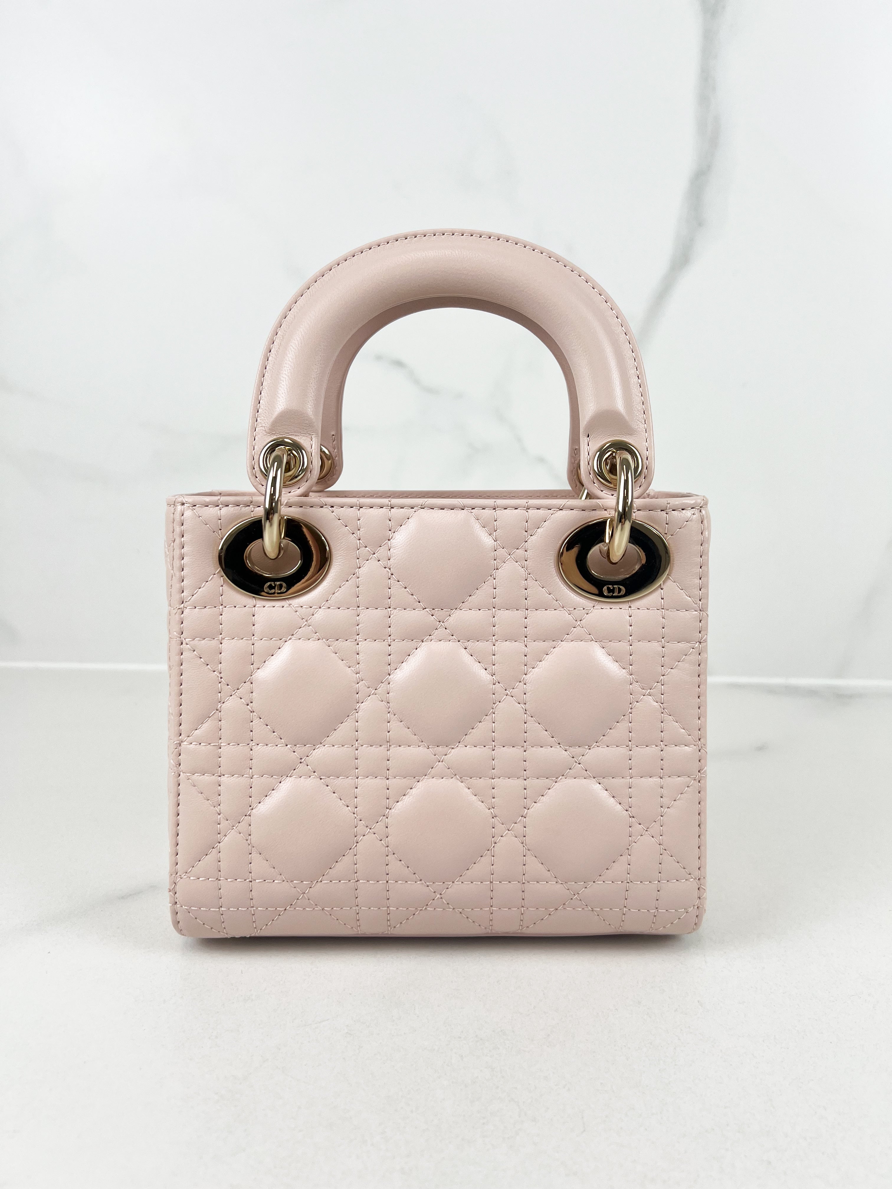 Christian Dior Mini Lady Dior Cannage Leather in Powder Pink