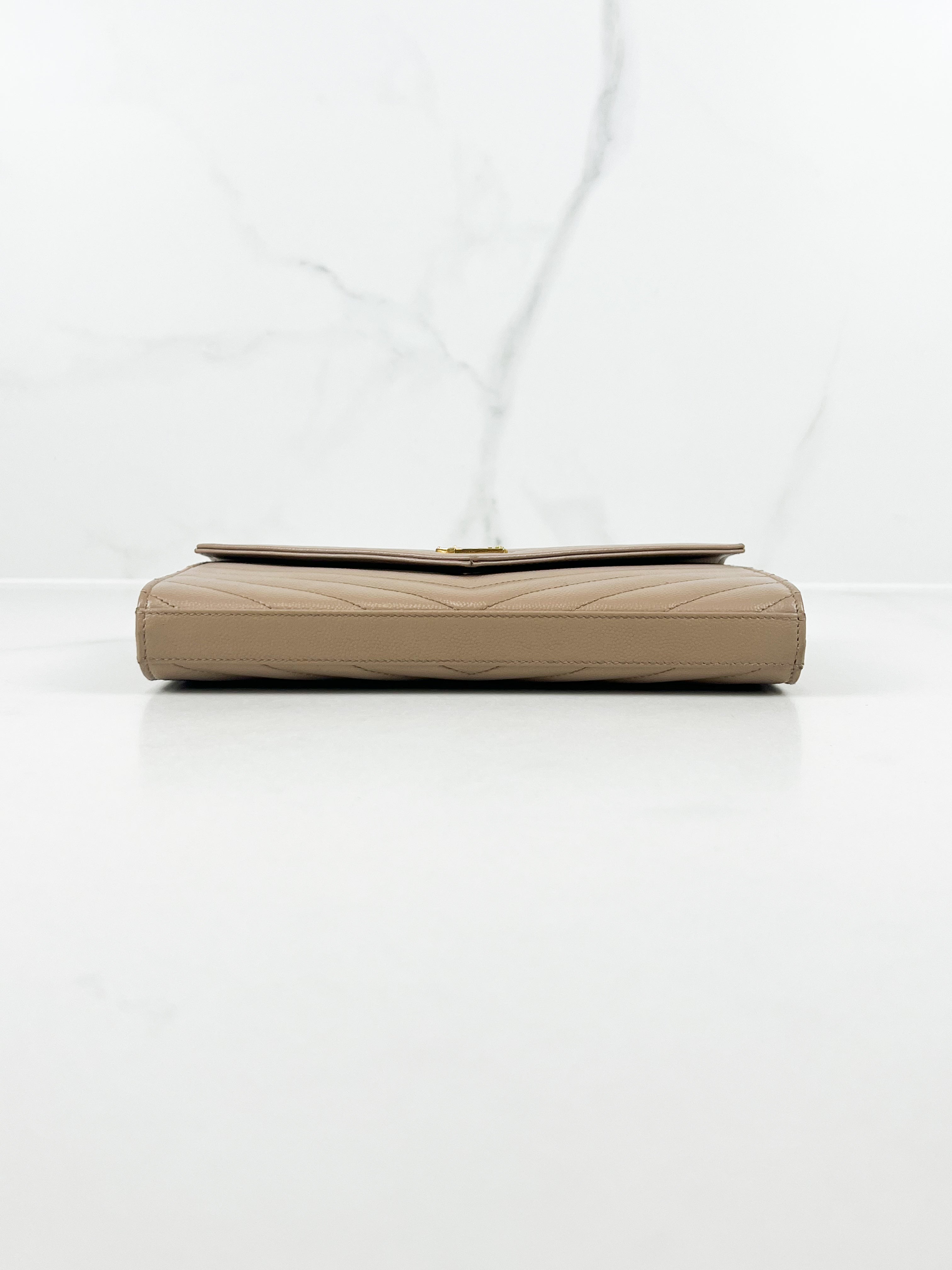 Saint Laurent Cassandra Matelasse Envelope Wallet on Chain