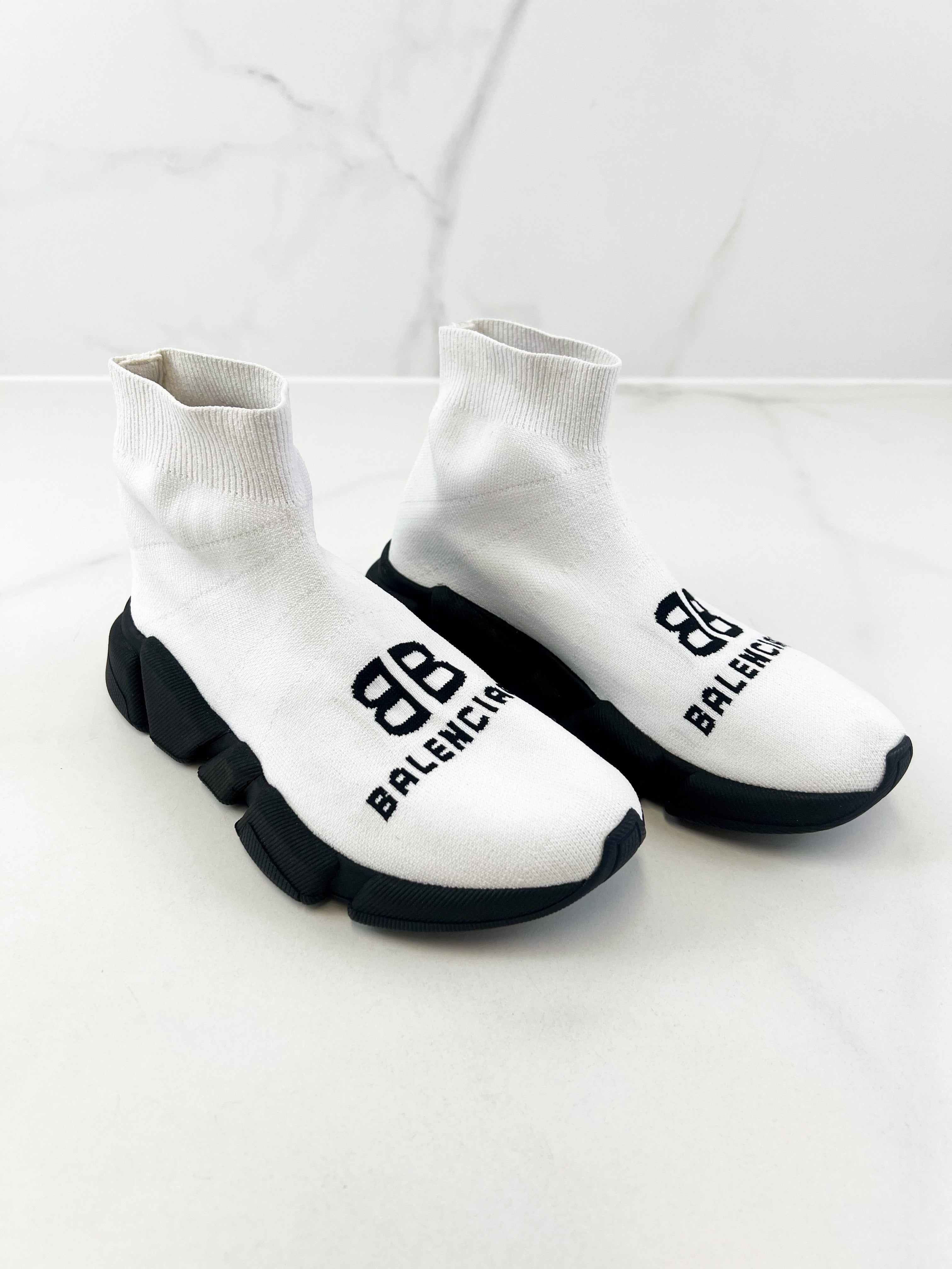 Balenciaga Logo White Knit Sneaker Size 35