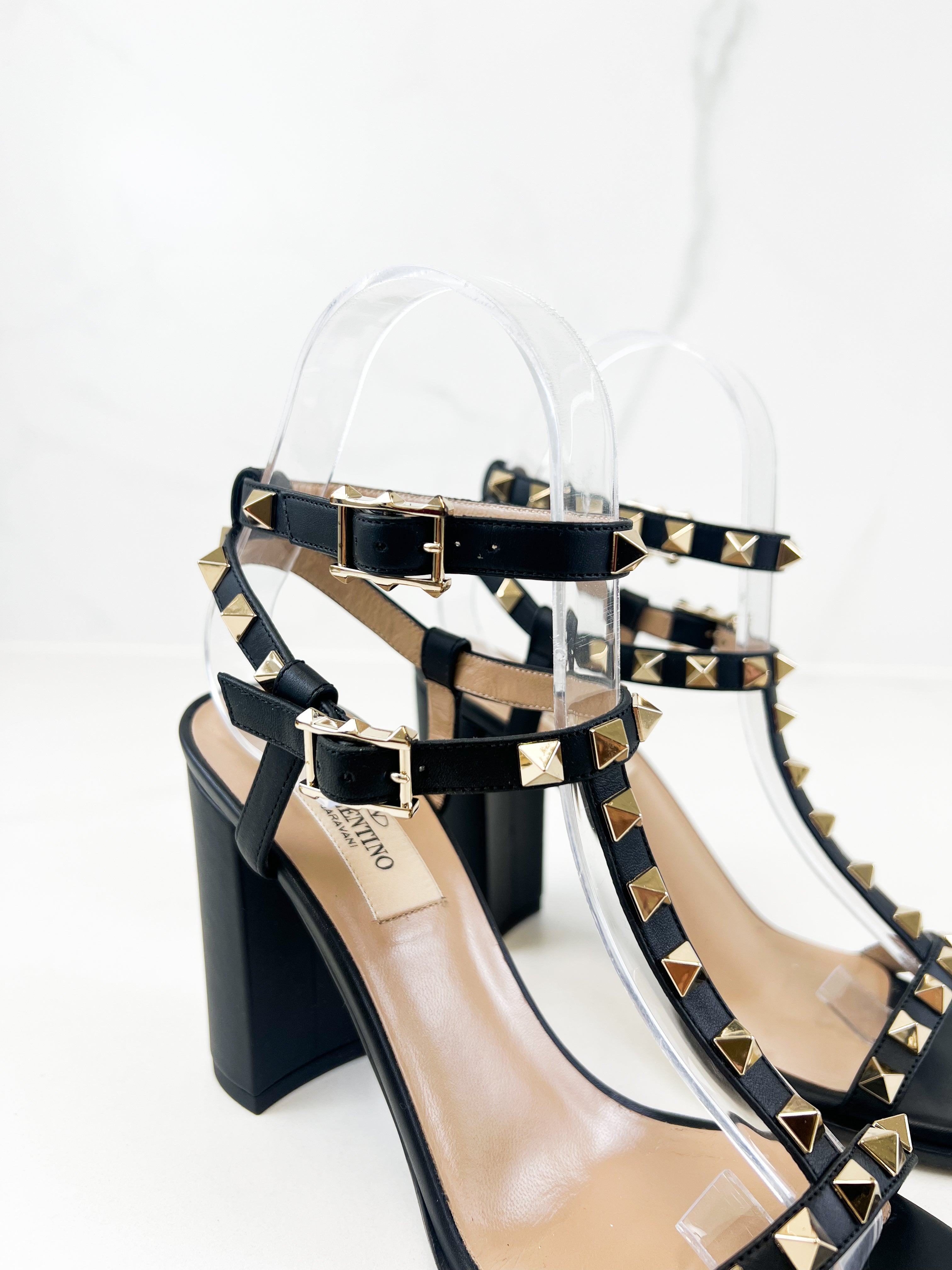 Valentino Rockstud Leather Block Sandals Size 36