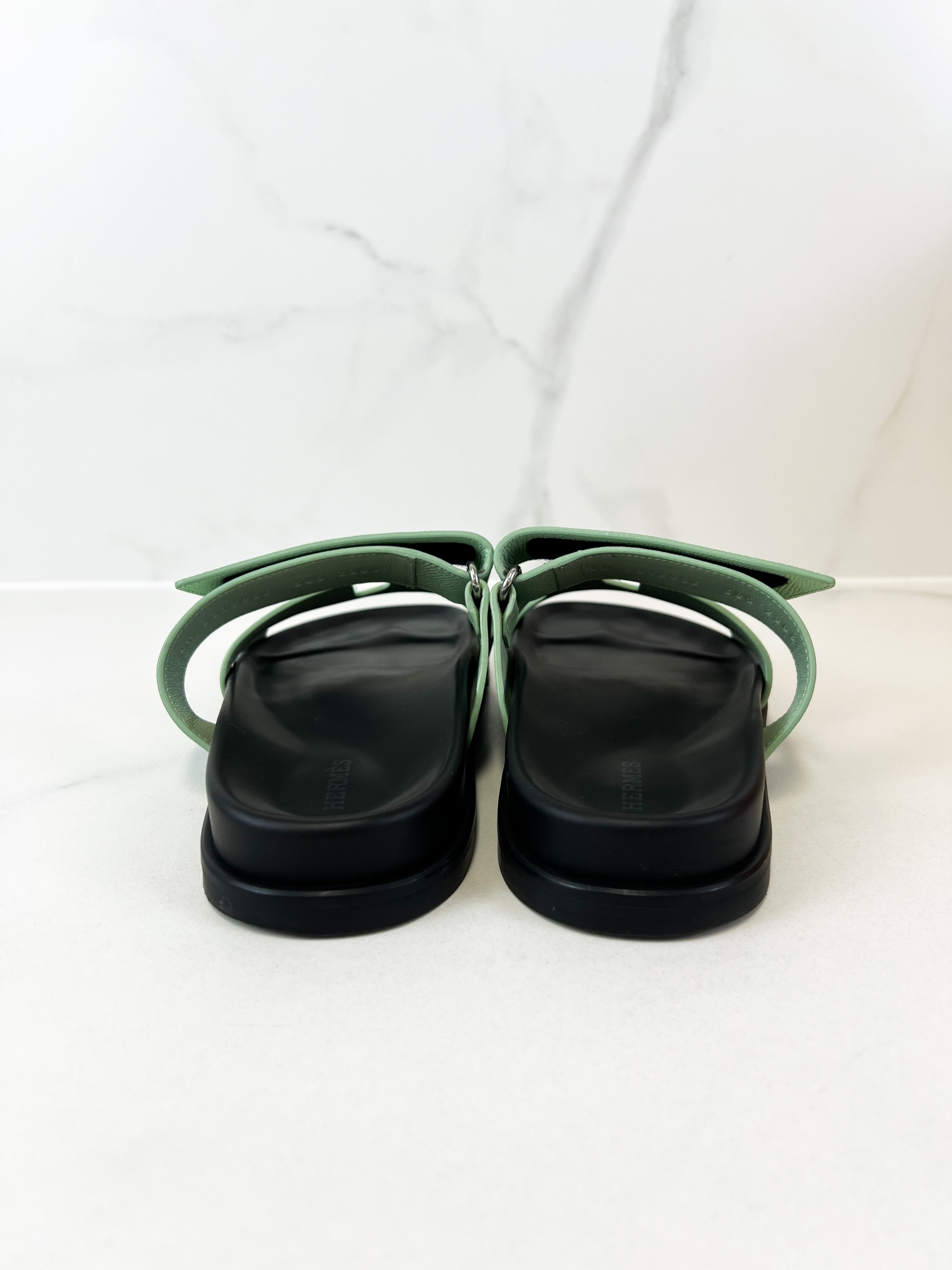 Hermes Chypre Sandals Vert Jade Epsom Size 38.5
