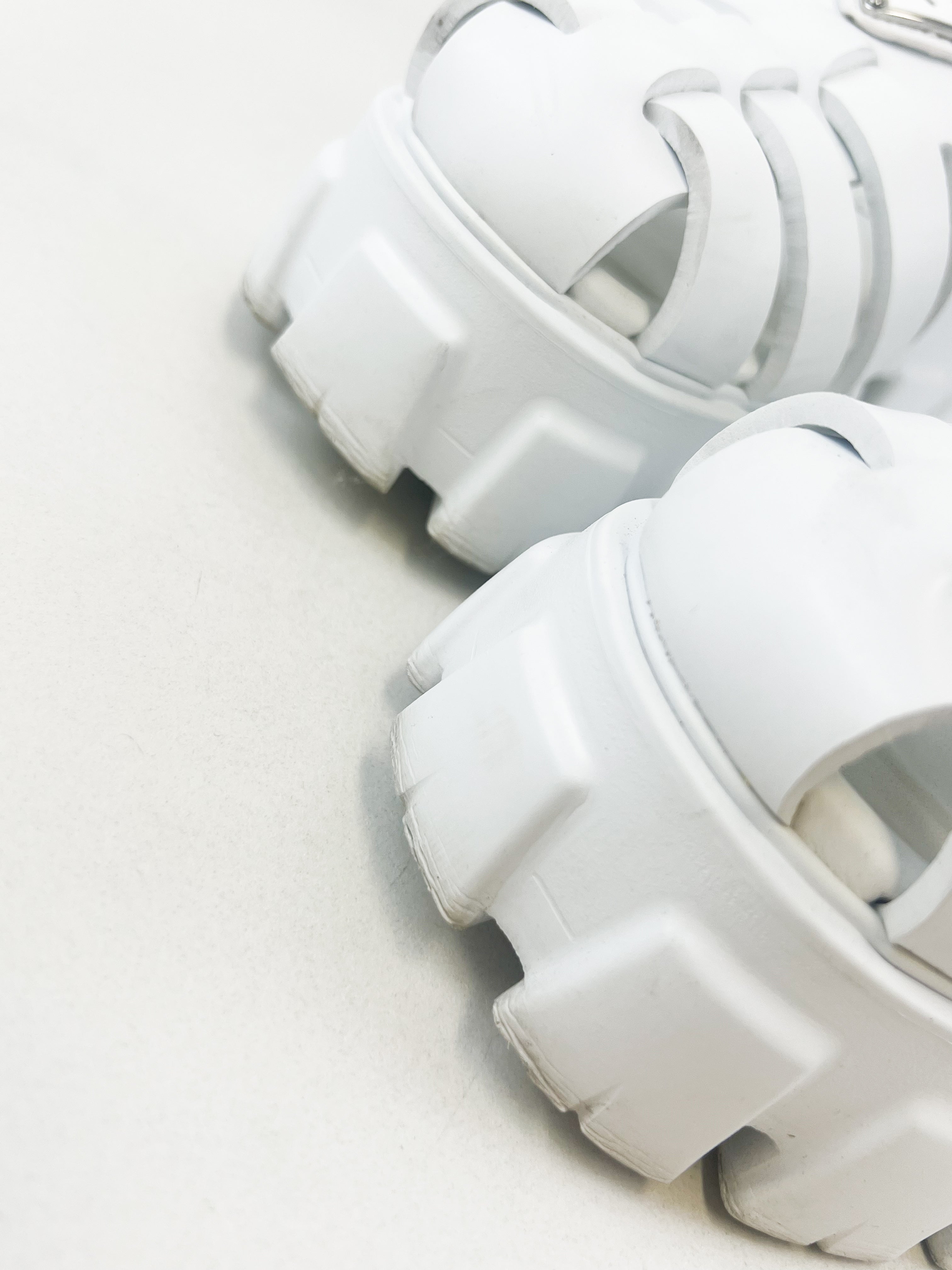 Prada White Logo Rubber Monolith Sandals in Size 38