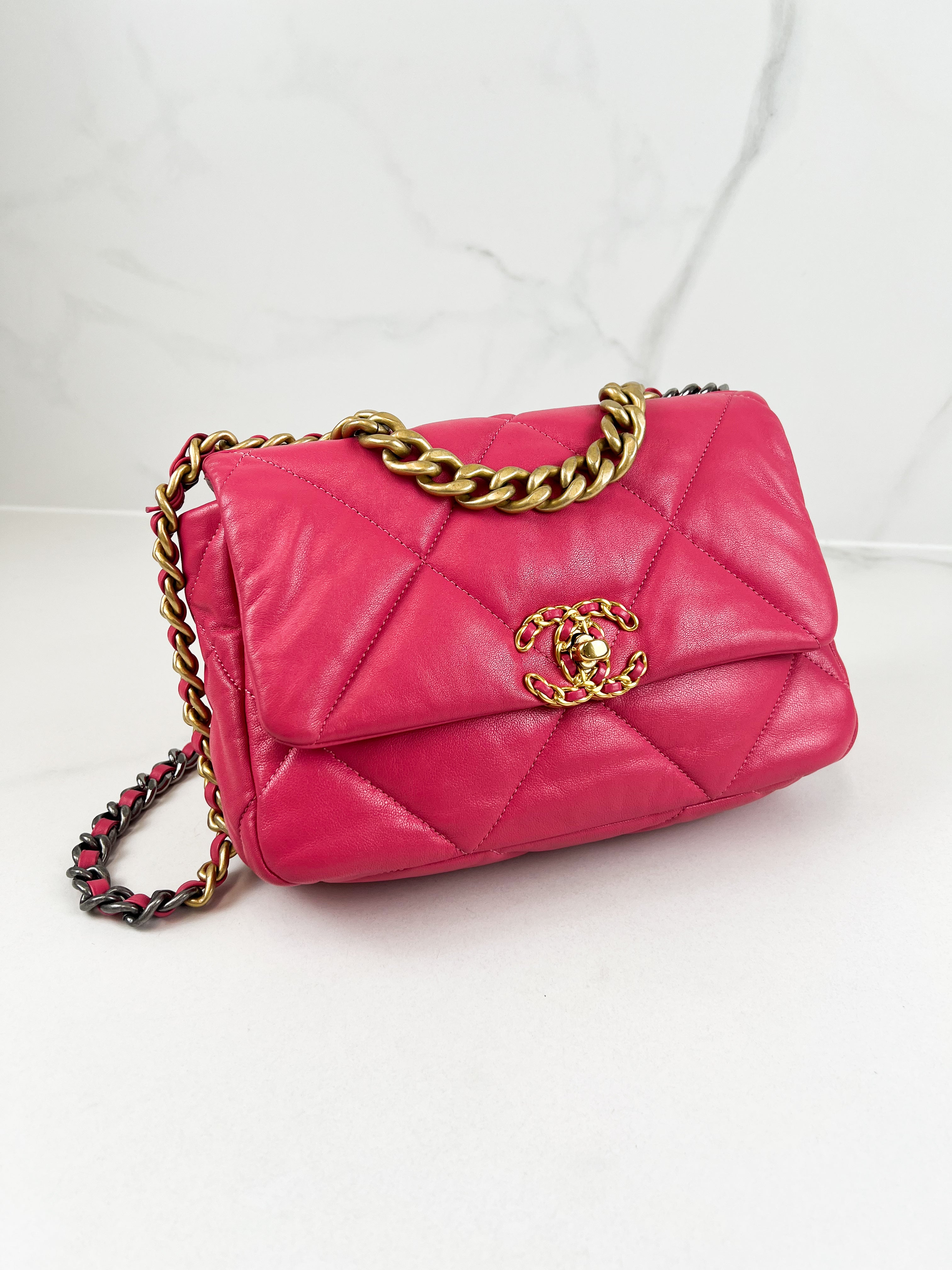 Chanel Pink Small Lambskin 19 with Gold & Silver Tone Hardware