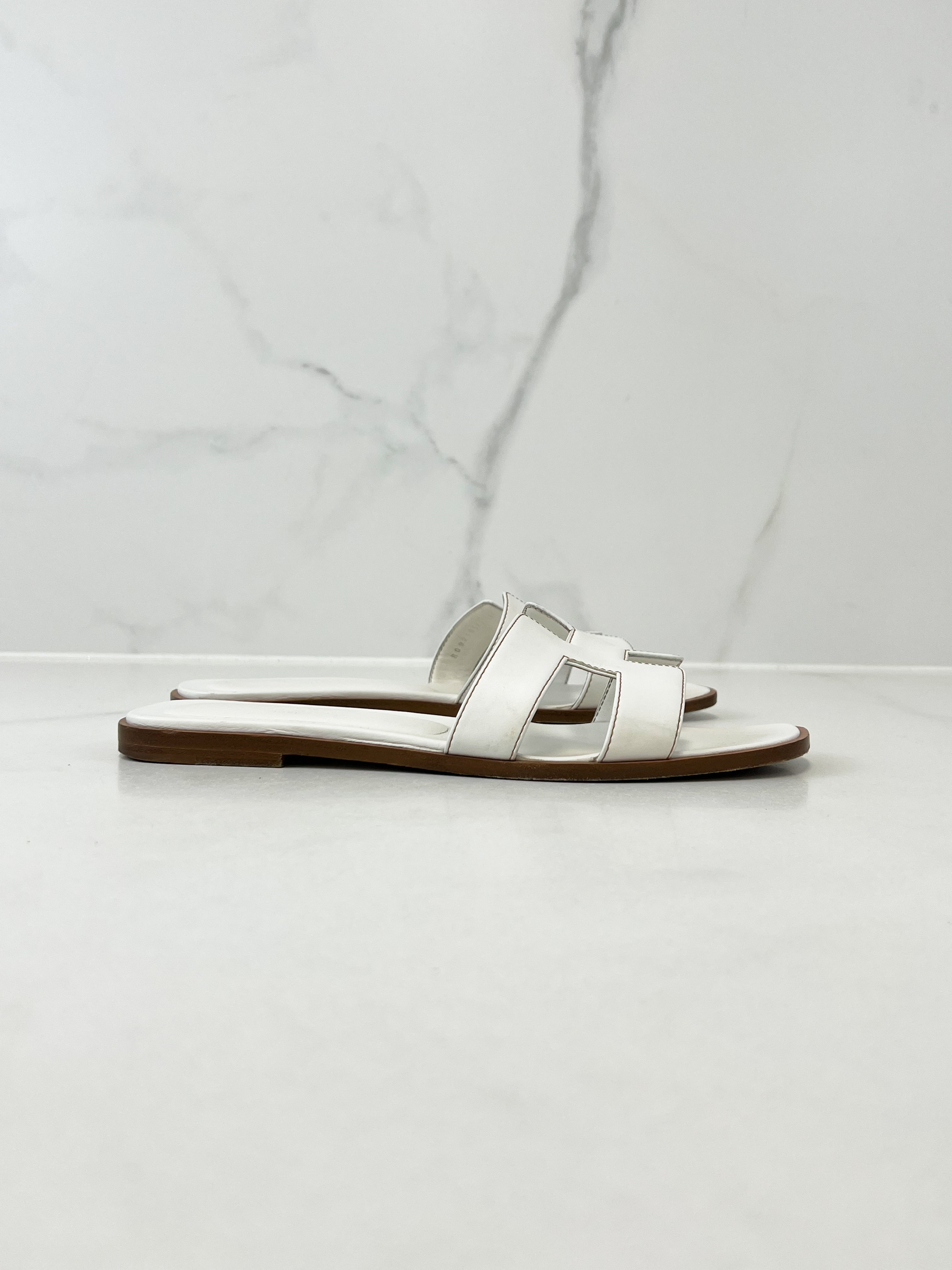 Hermes Oran Sandals in White Size 40