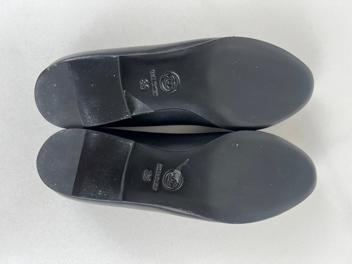Chanel Black Leather Ballet Flat Size 36