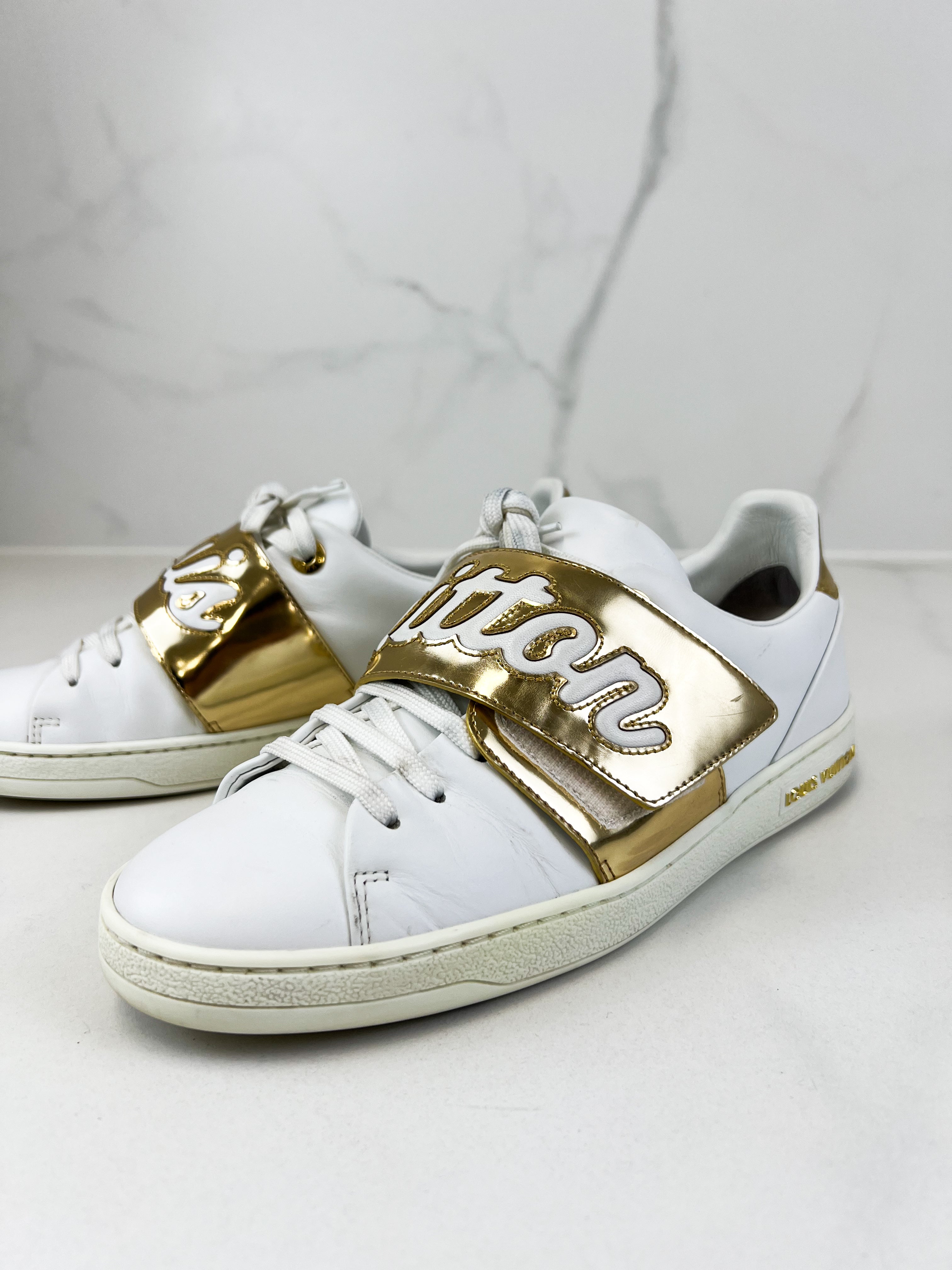 Louis Vuitton White/Gold Frontrow Sneakers Size 36.5