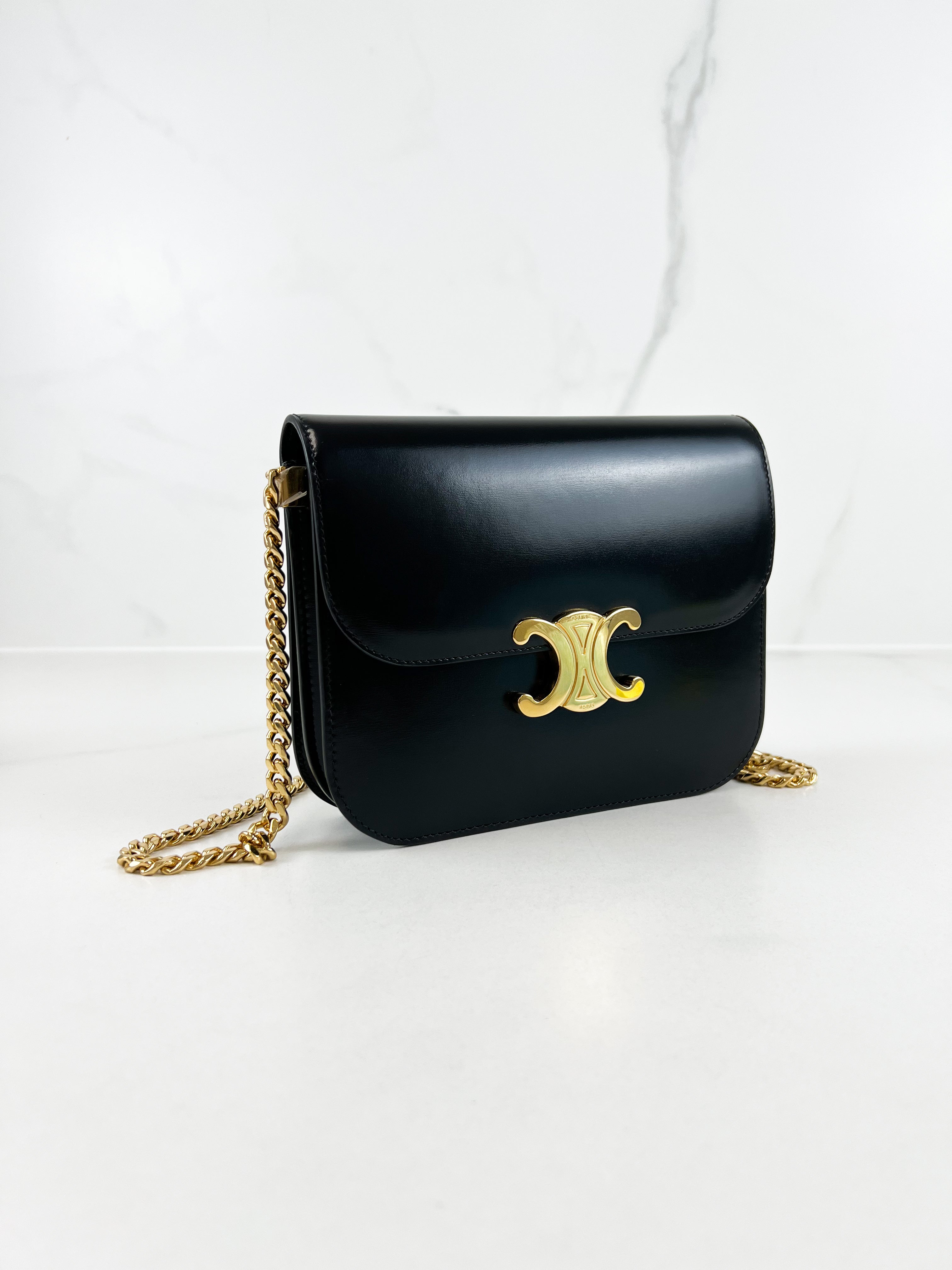 Celine Chain Claude Bag in Black Calfskin