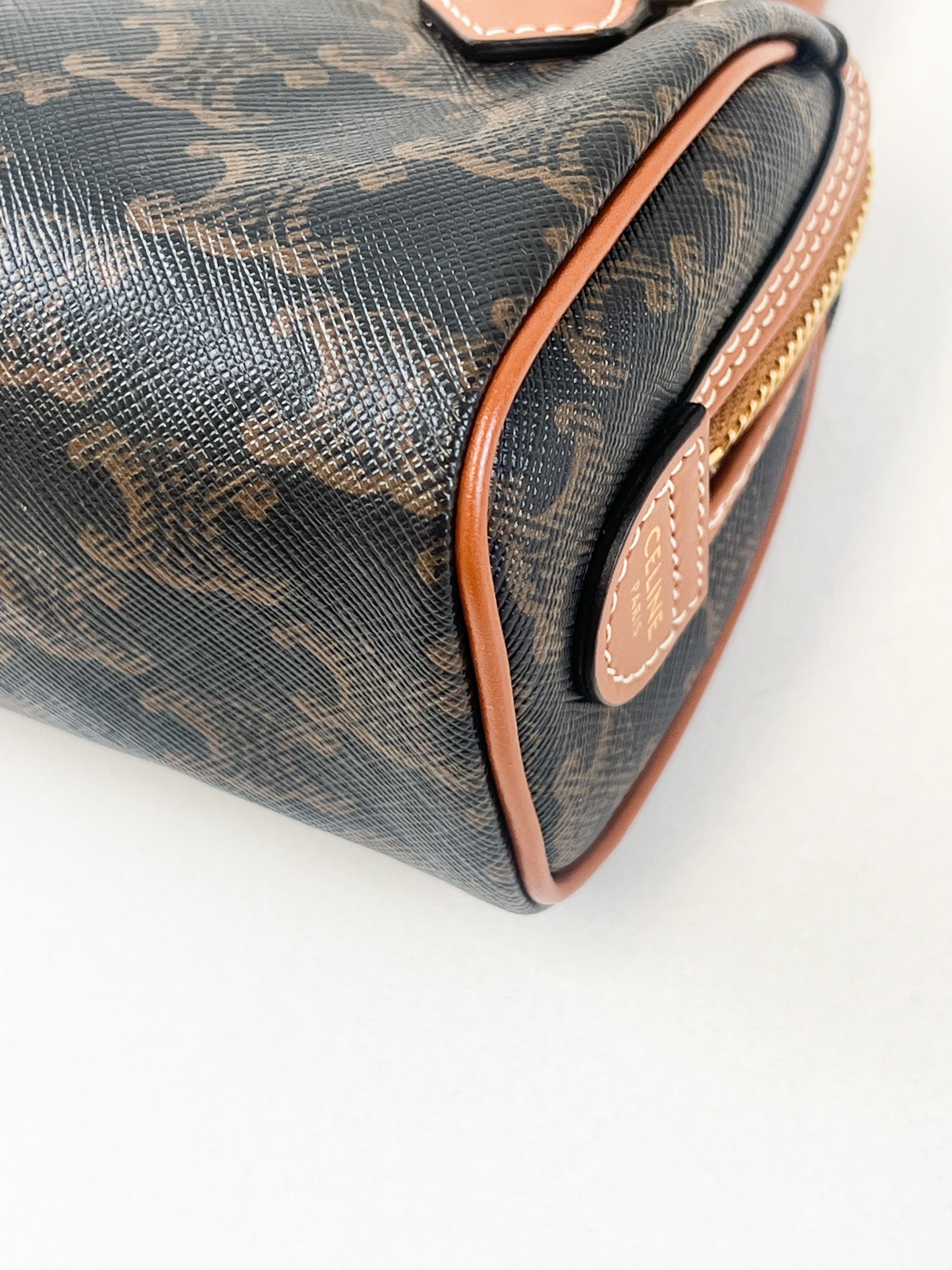 Celine Mini Boston In Triomphe Canvas and Calfskin