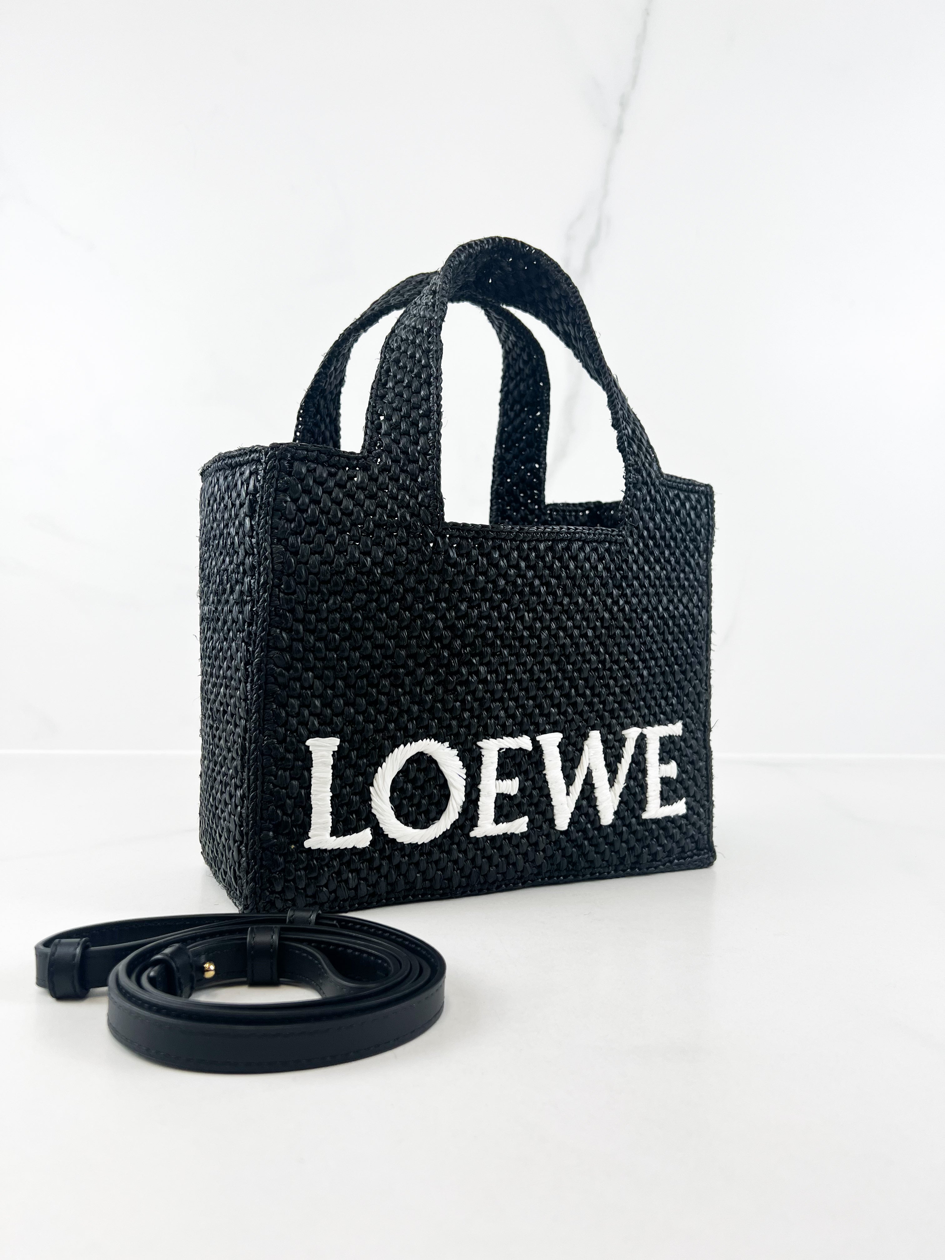 Loewe Mini Font Tote Raffia