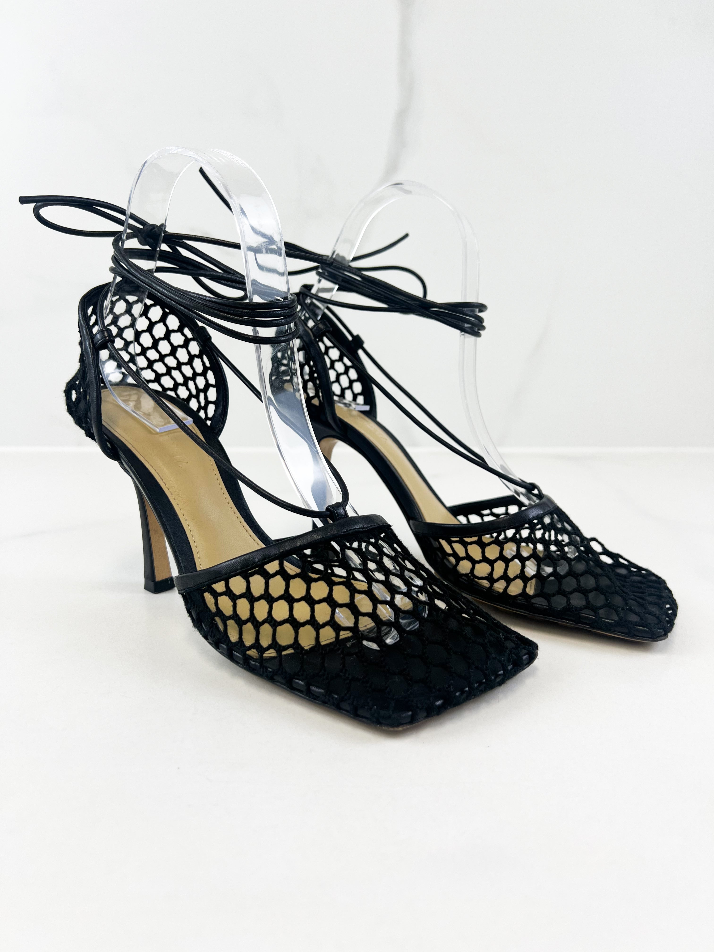 Bottega Veneta Stretch Lace Up Sandal Heel Size 37
