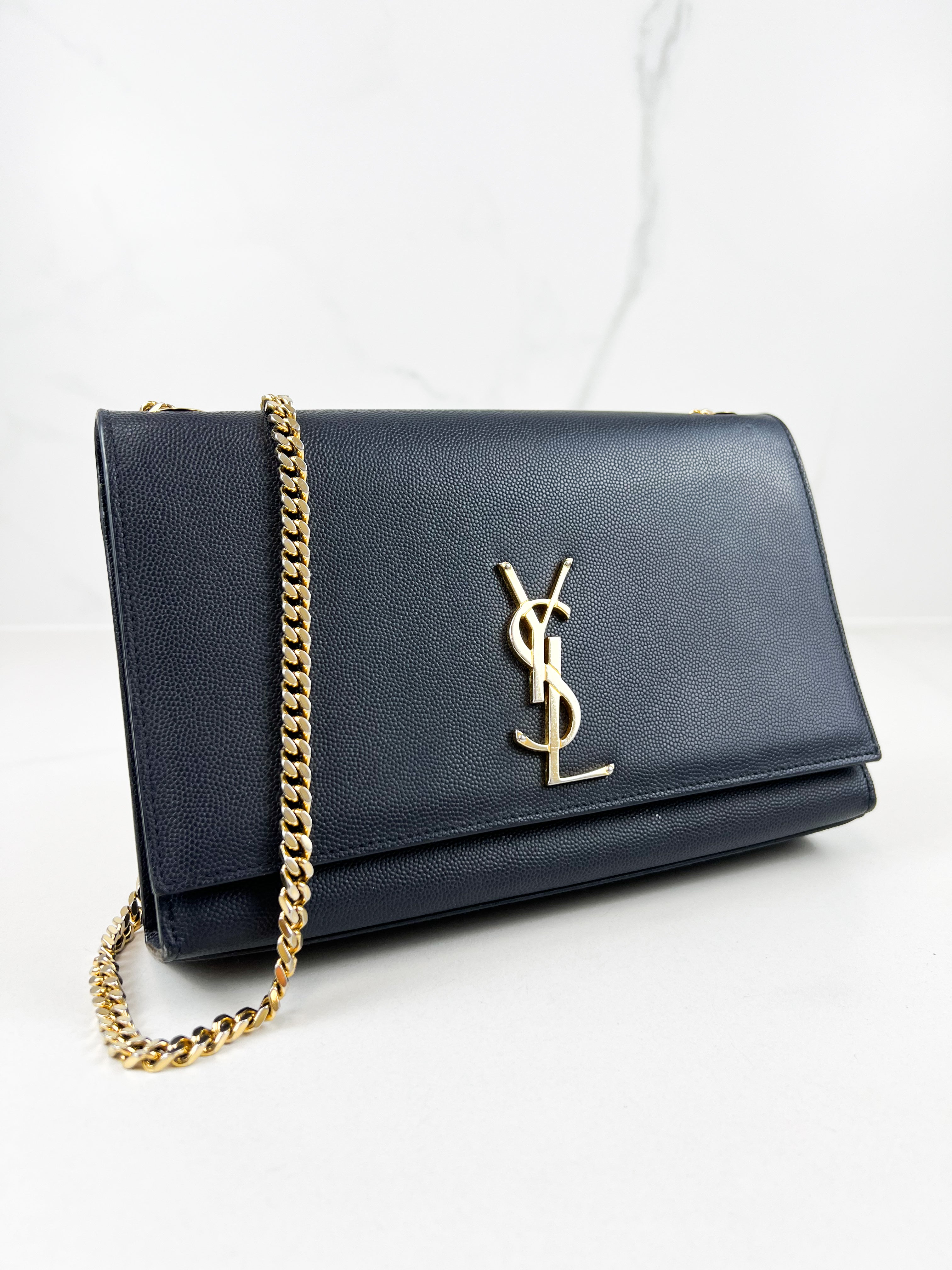 Saint Laurent Navy Kate Large Chain Bag with GHW