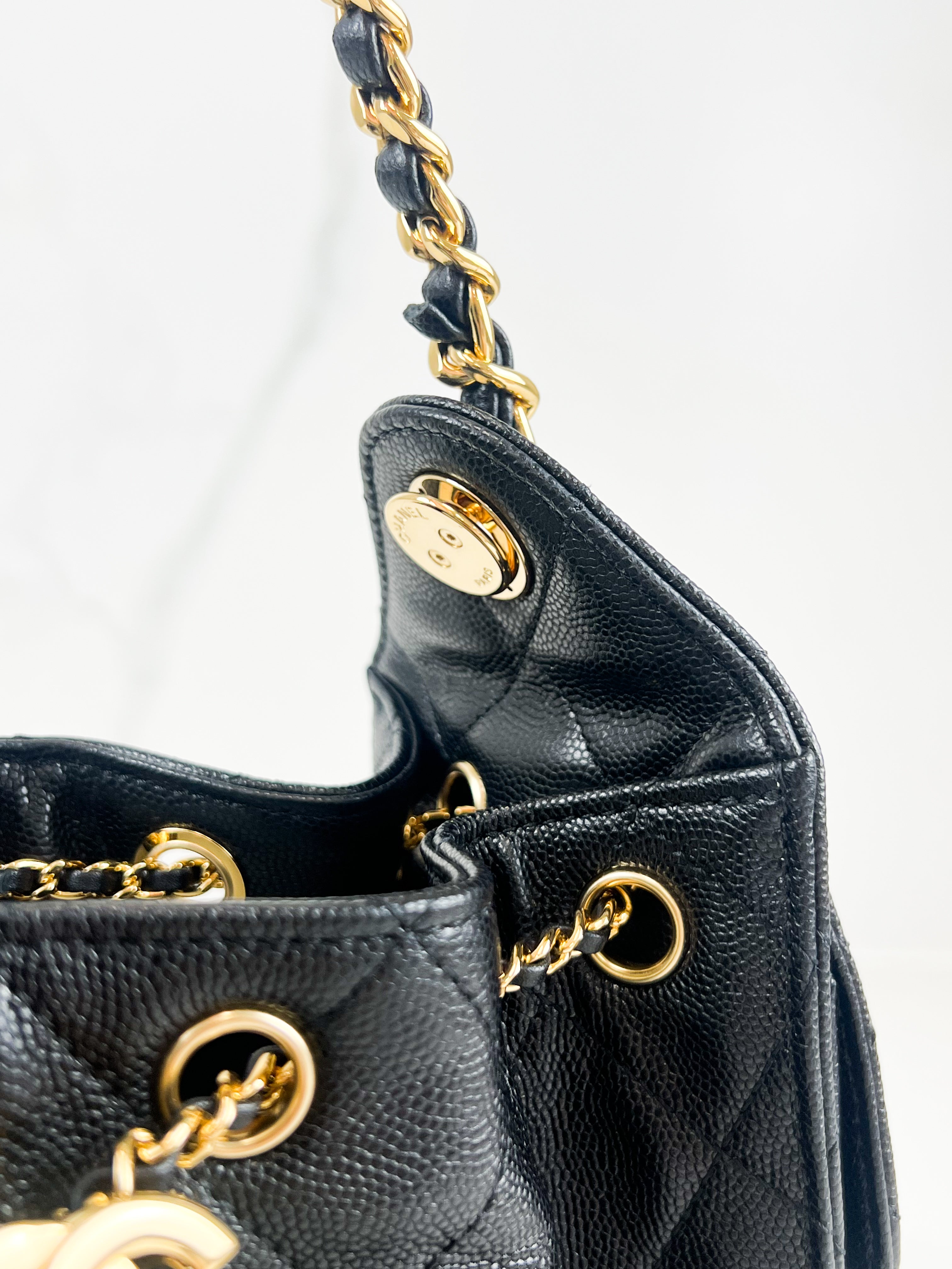 Chanel 25 Mini Handbag in Black Grained Calfskin & Gold-Tone Metal