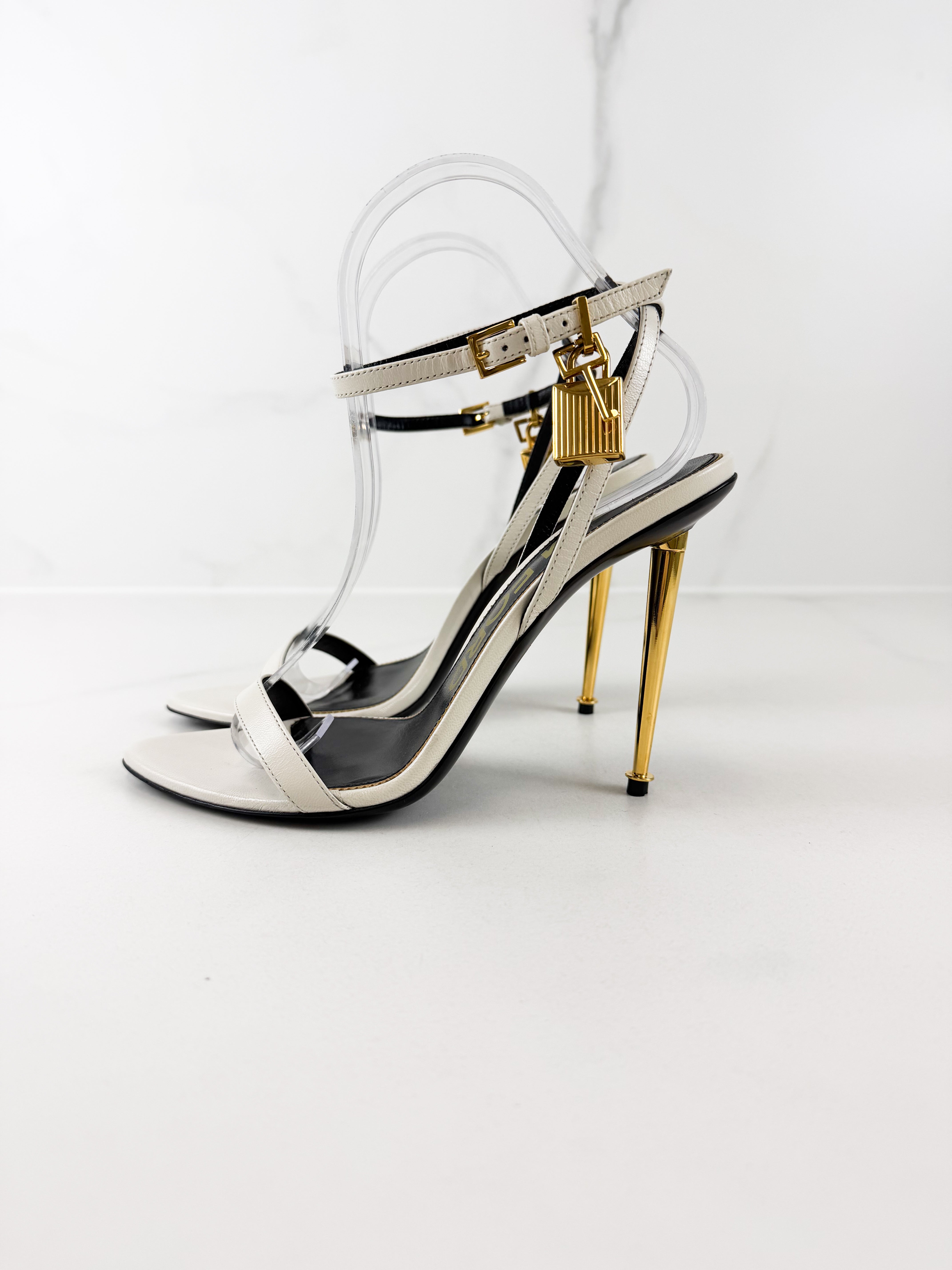 Tom Ford White Padlock Leather Sandal Size 38