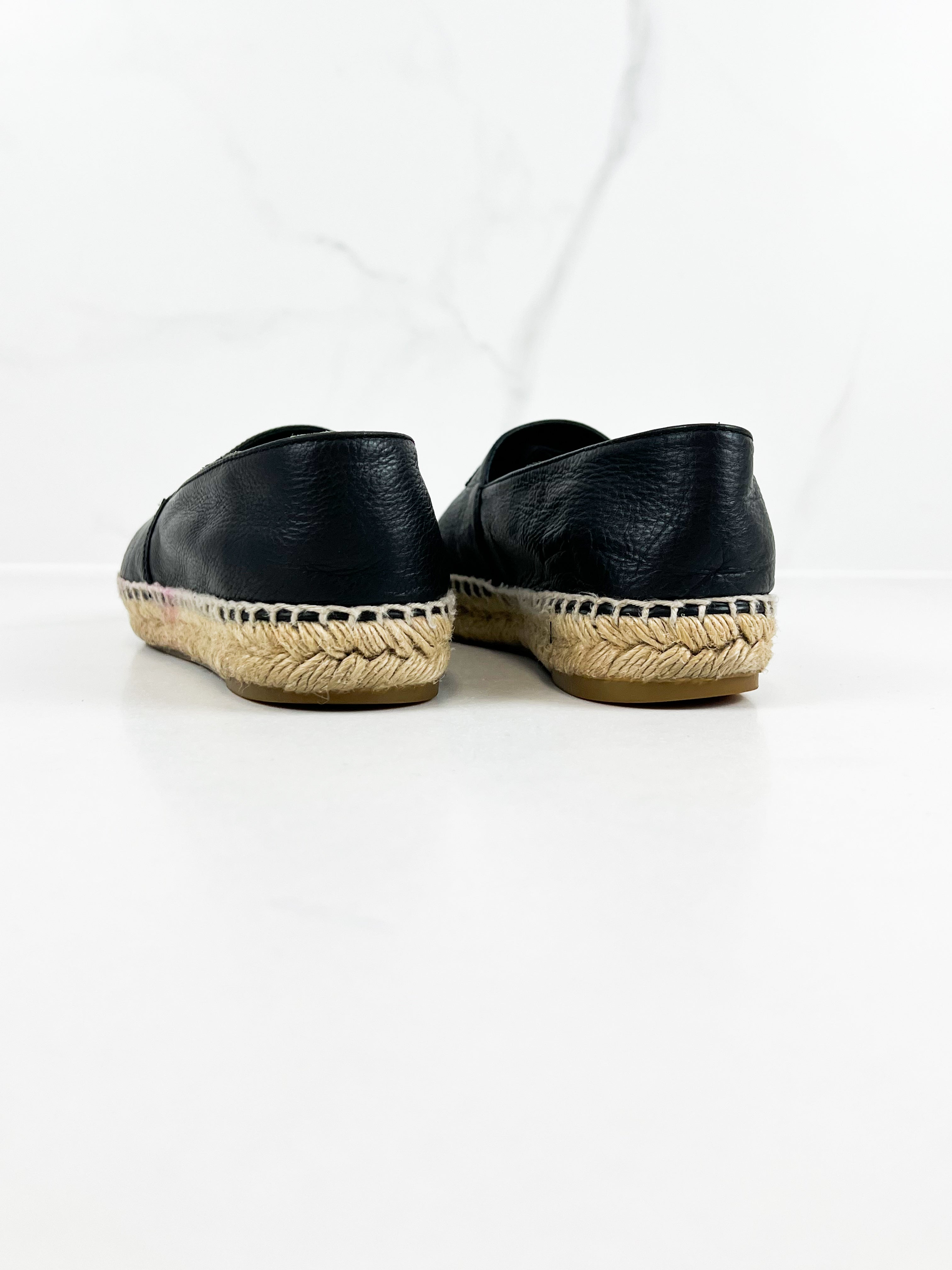Chanel Black CC Leather Espadrille Size 38