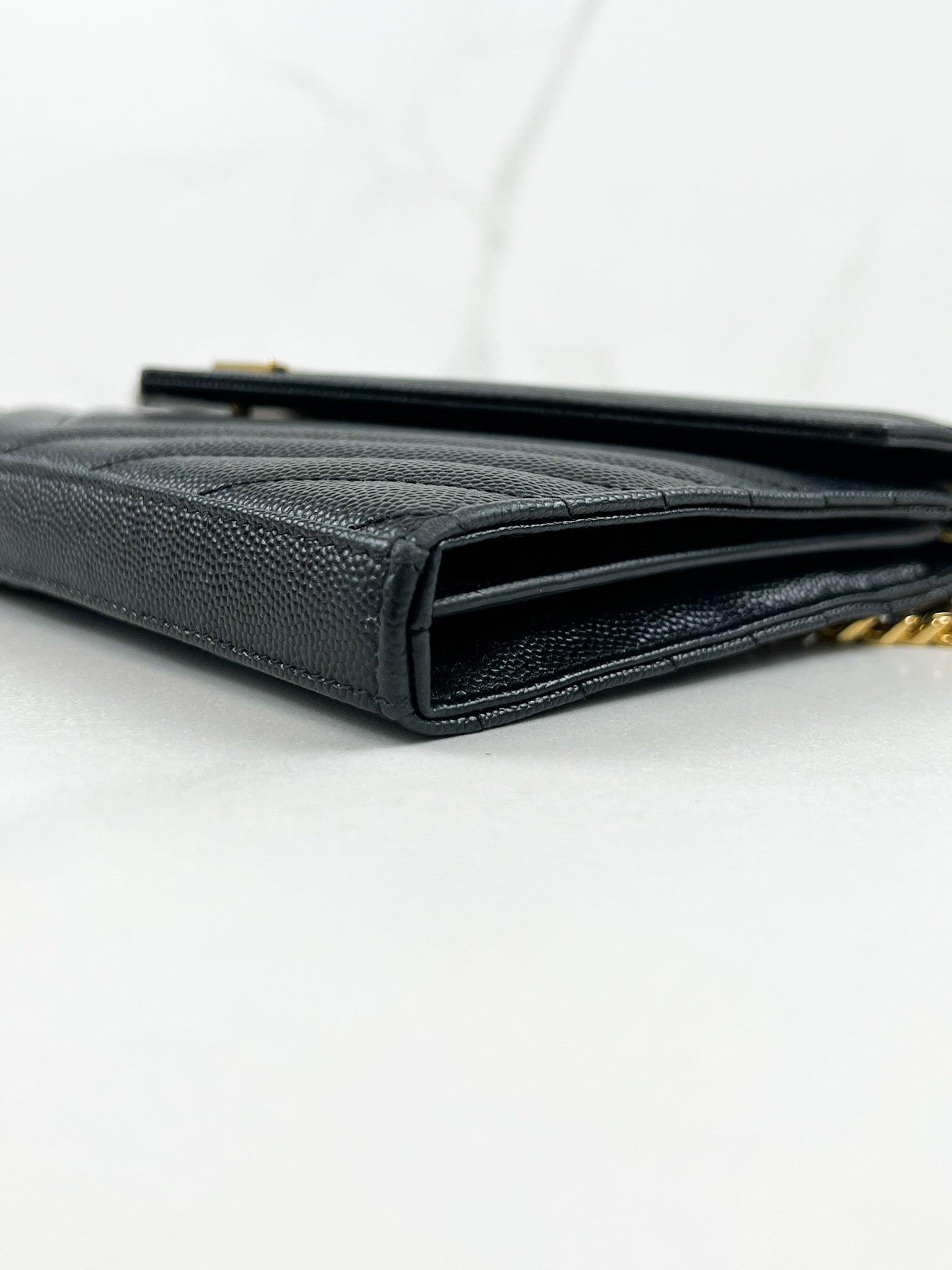 Saint Laurent Cassandre Envelope WOC in Black Grained Leather