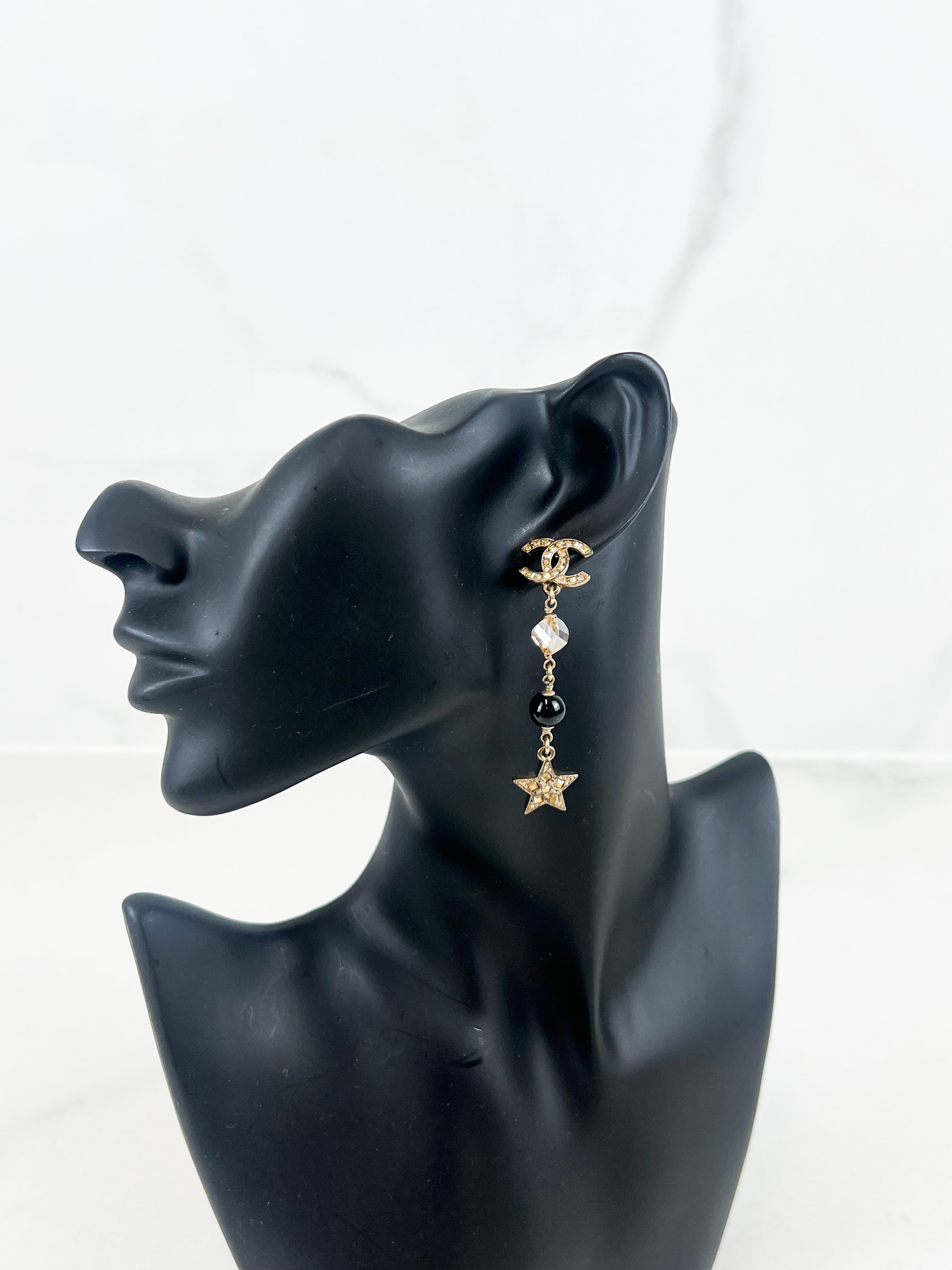 Chanel CC Drop Down Earrings with Stars & Crystals