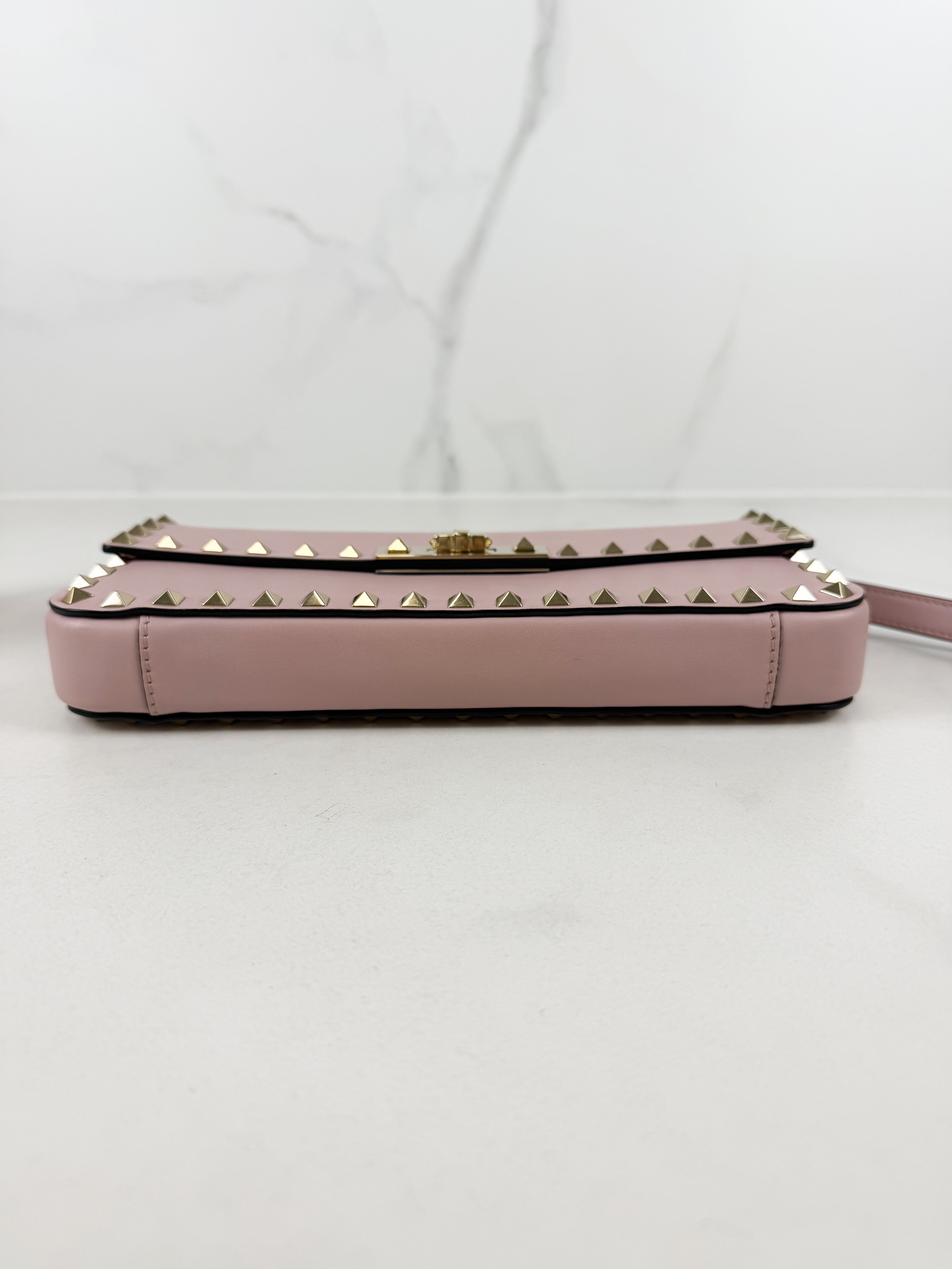 Valentino Garavani Blush Pink Rockstud Leather Clutch