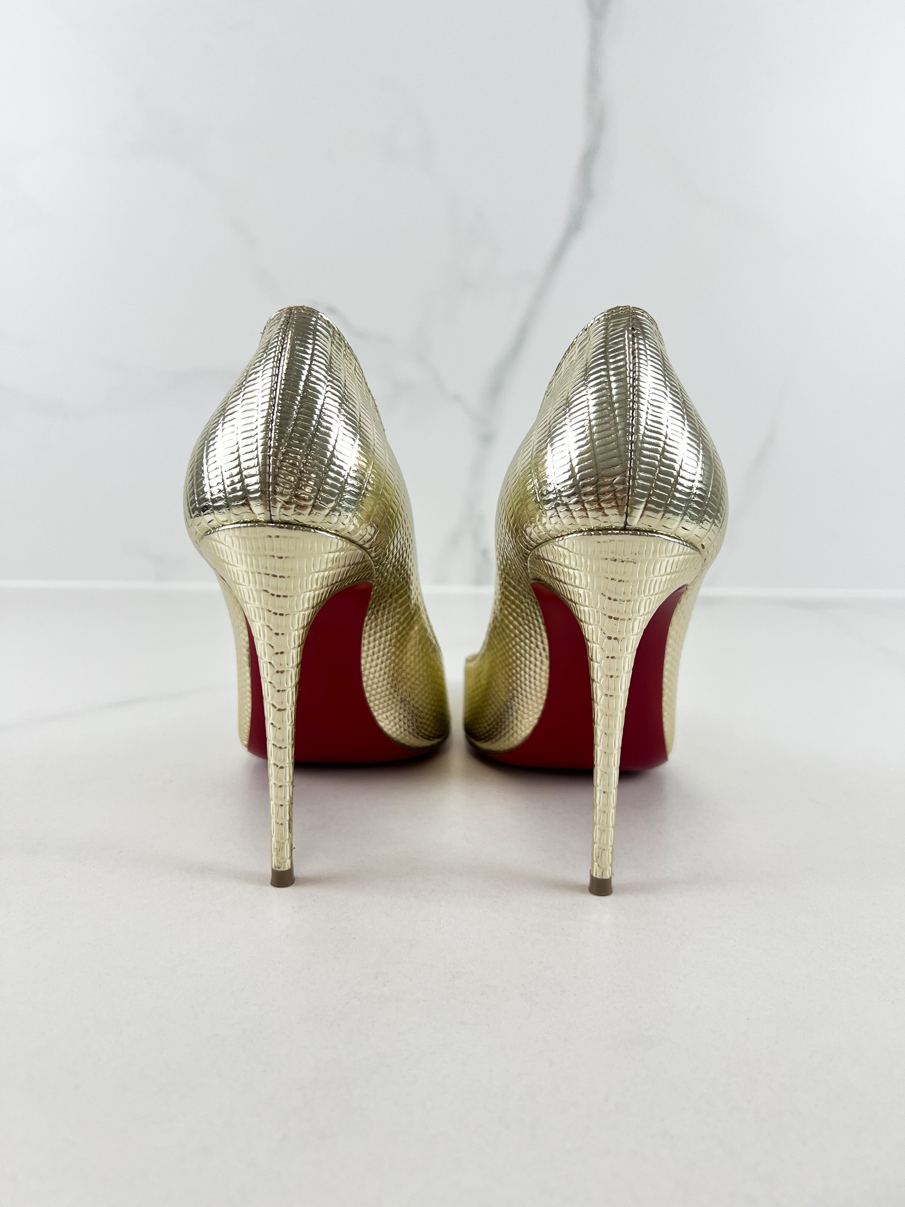 Christian Louboutin So Kate Pump in Gold-Toned Textured Leather Size 36.5