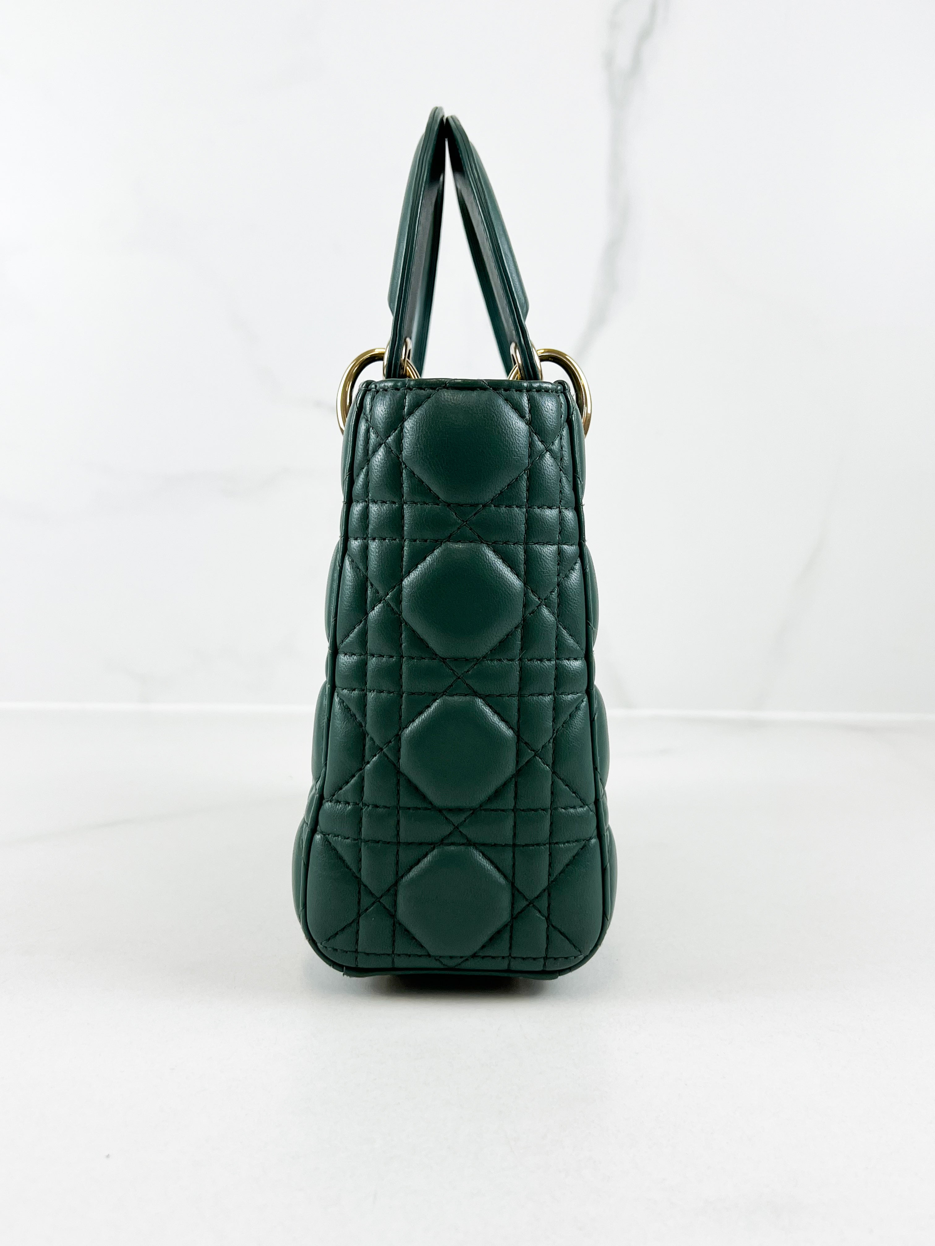 Christian Dior Small Lady Dior In Cedar Green Lambskin with GHW