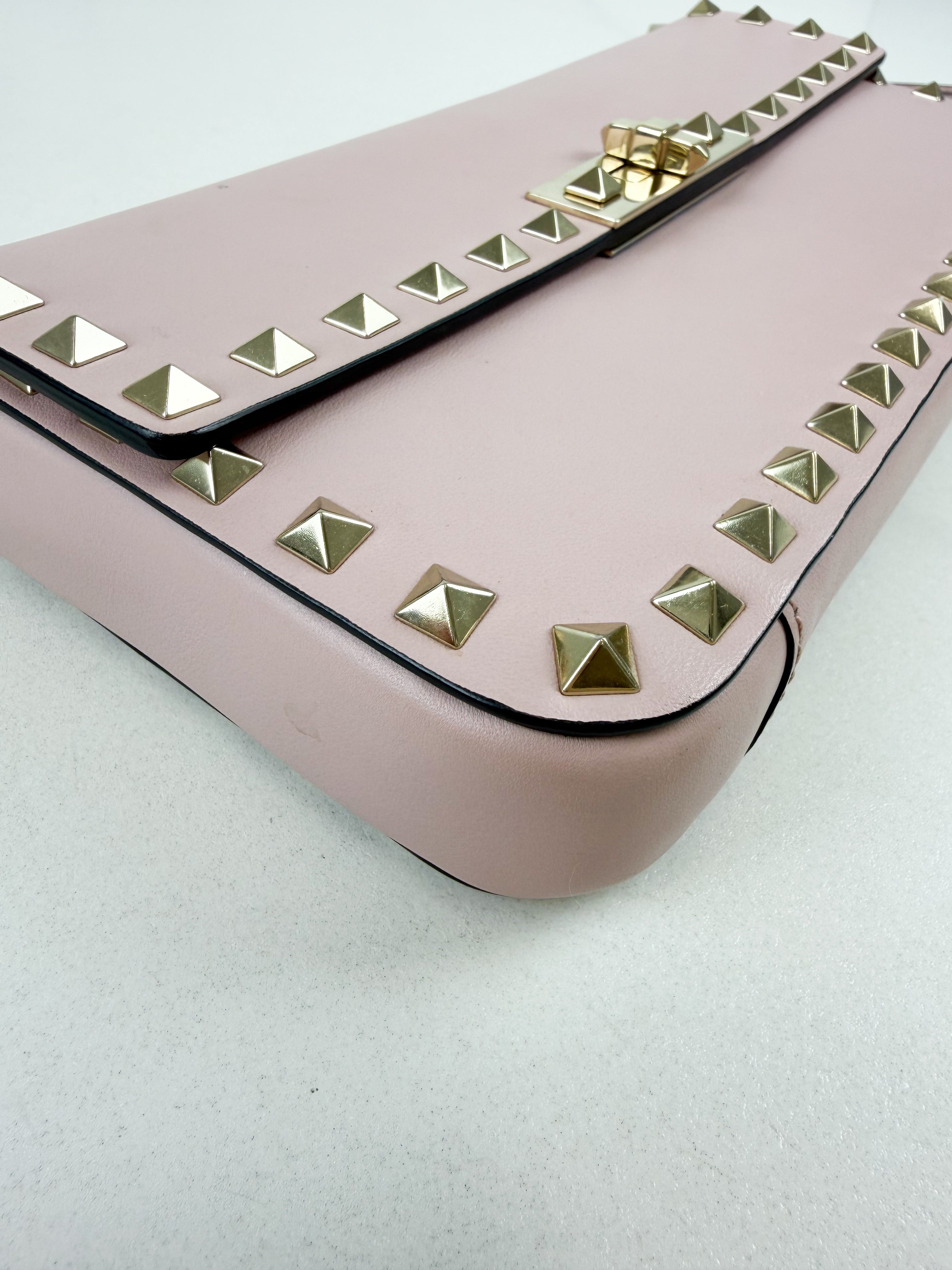 Valentino Garavani Blush Pink Rockstud Leather Clutch