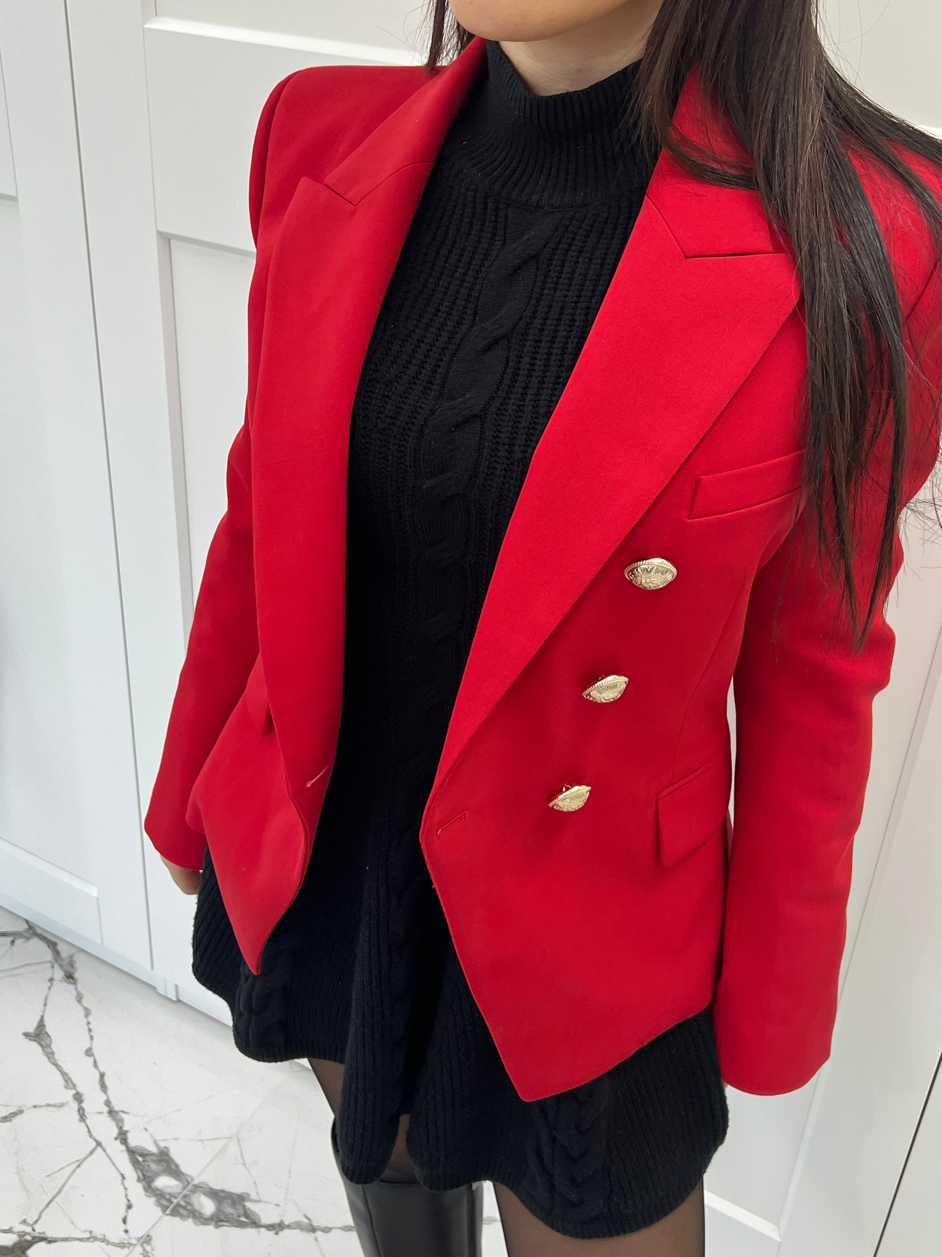 Balmain Blazer with Gold Buttons in Red