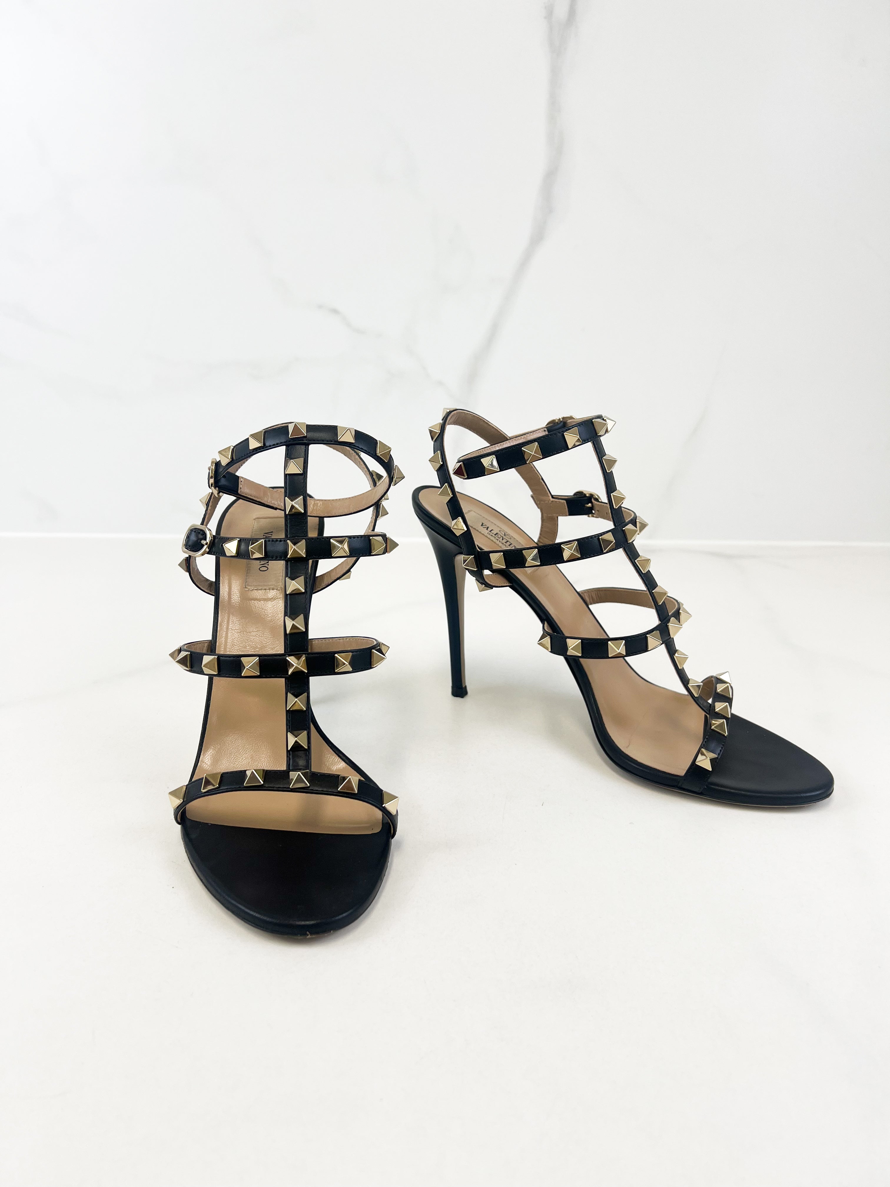 Valentino Black Rockstud Leather Sandals Size 41