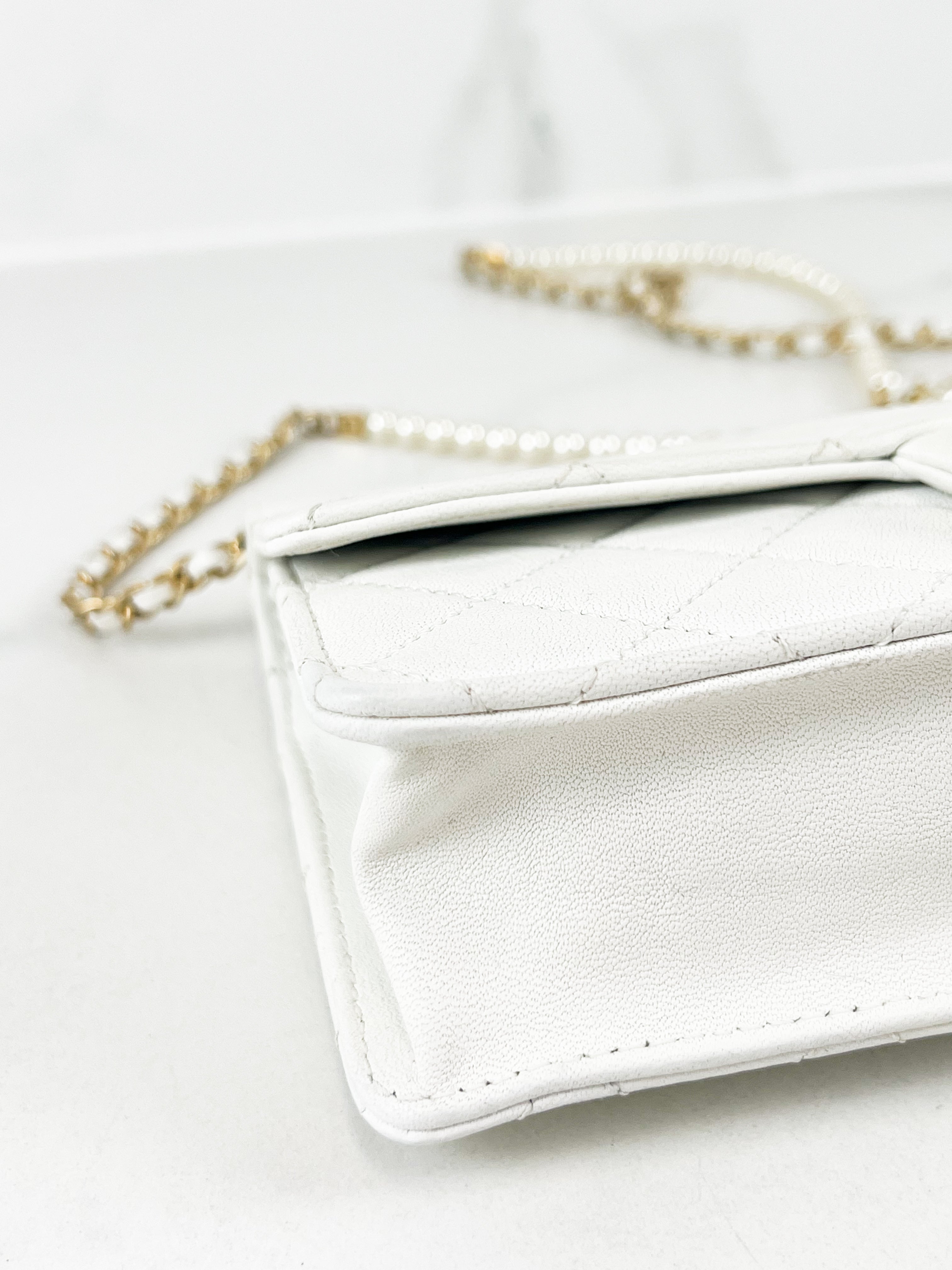 Chanel White Pearl Chain Flap