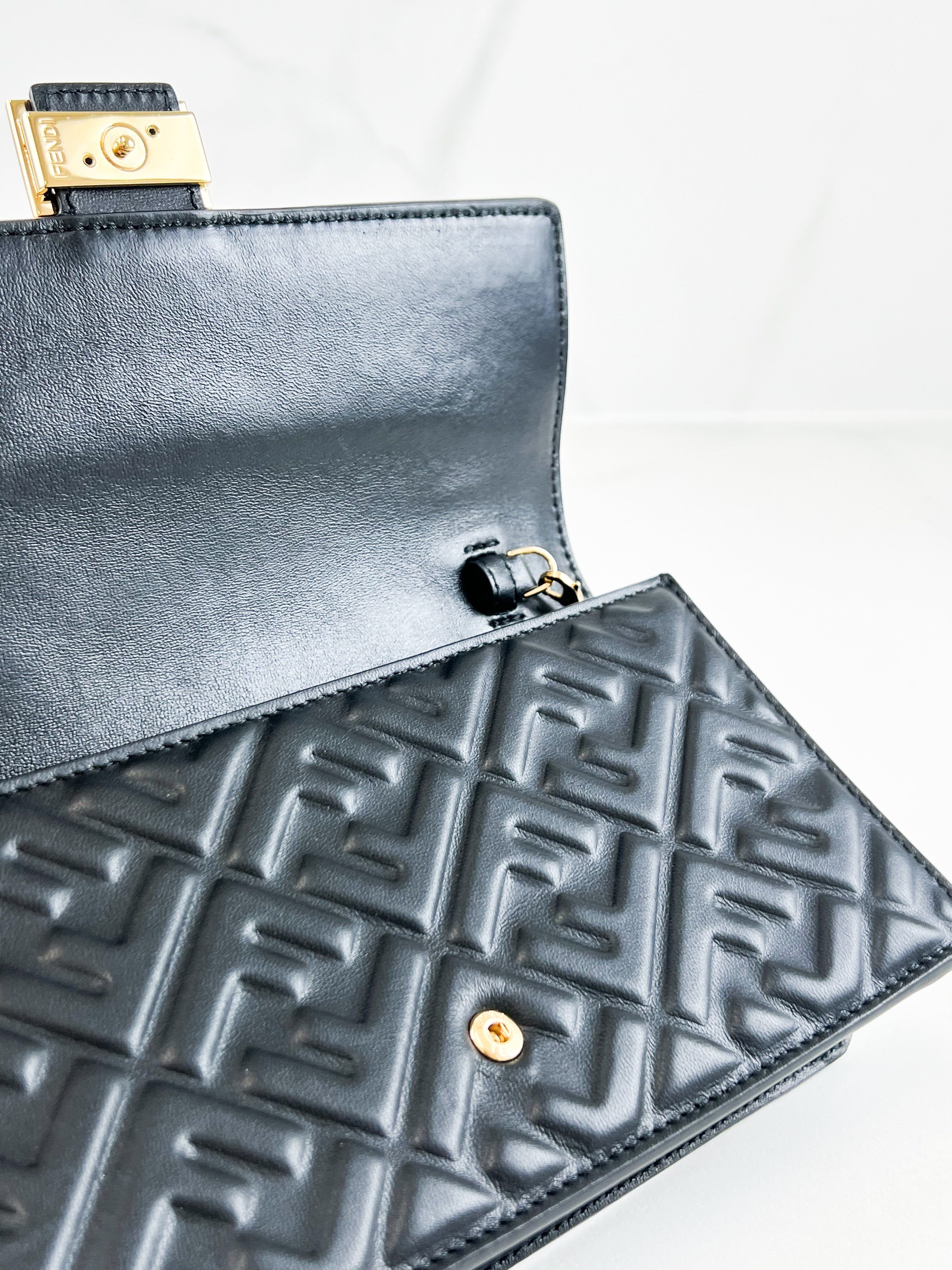 Fendi FF Wallet On Chain Baguette in Black Nappa Leather