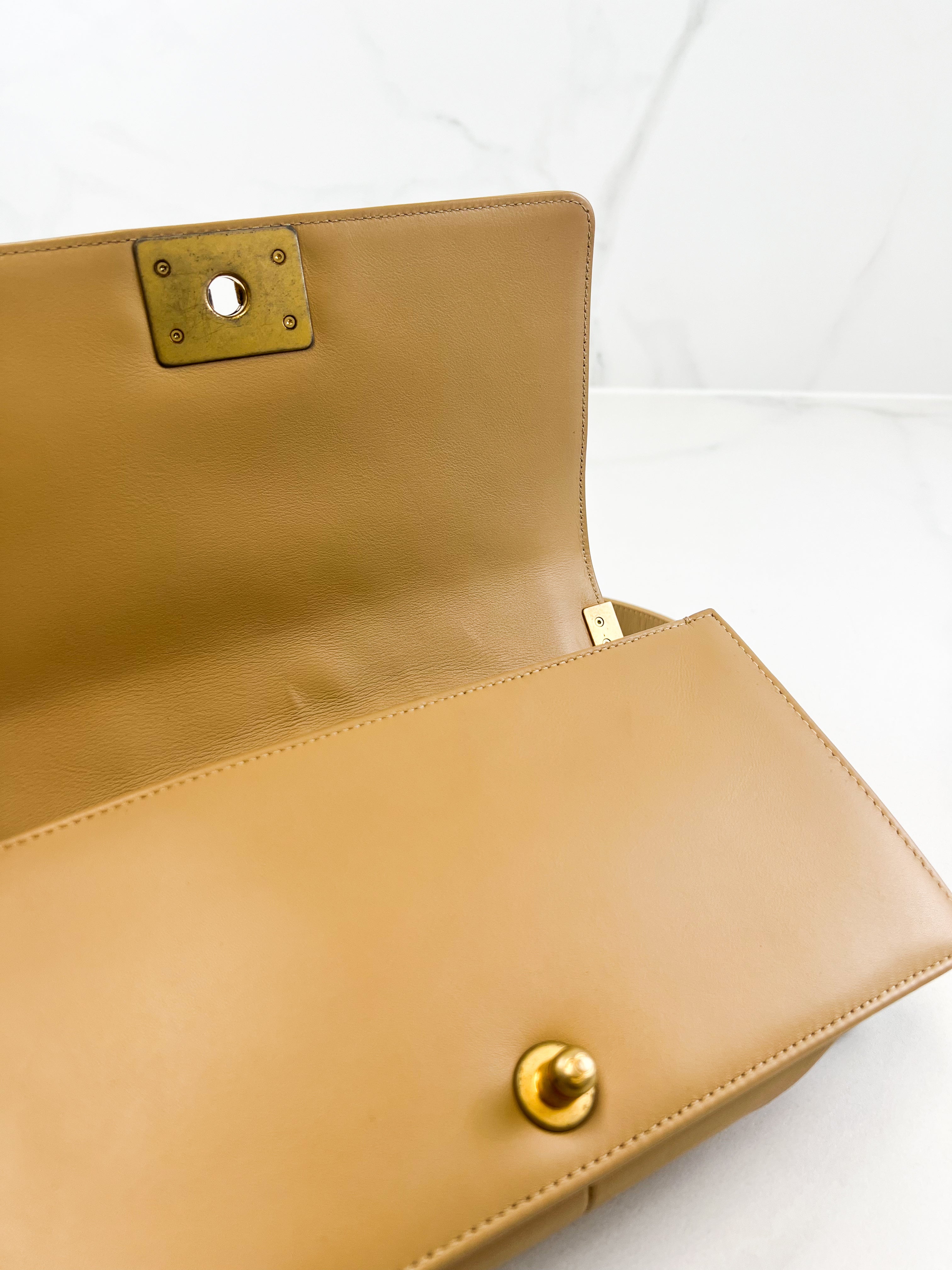 Chanel Beige Old Medium Chevron Calfskin Boy Bag with GHW