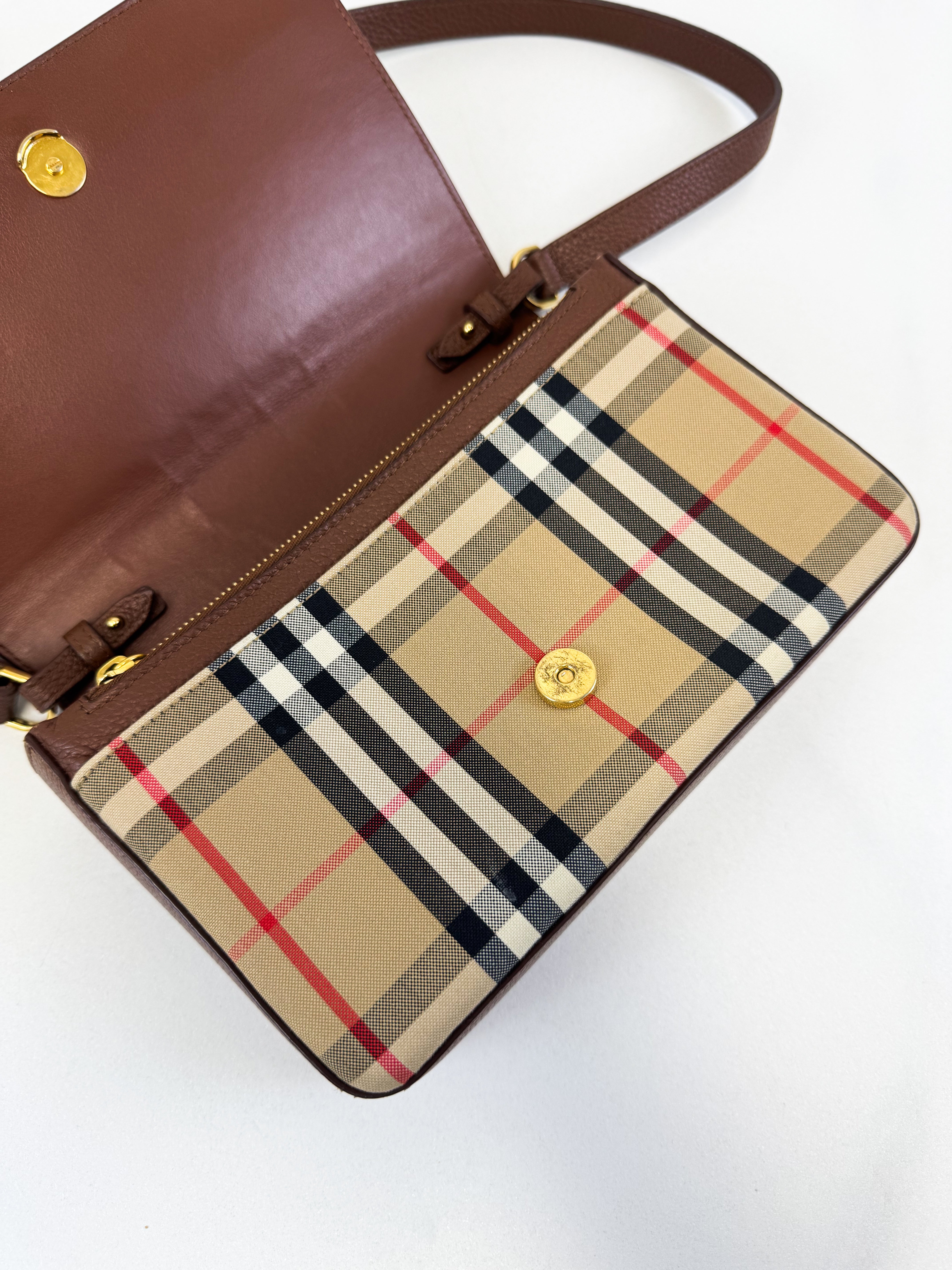 Burberry Leather and Vintage Check Note Crossbody Bag