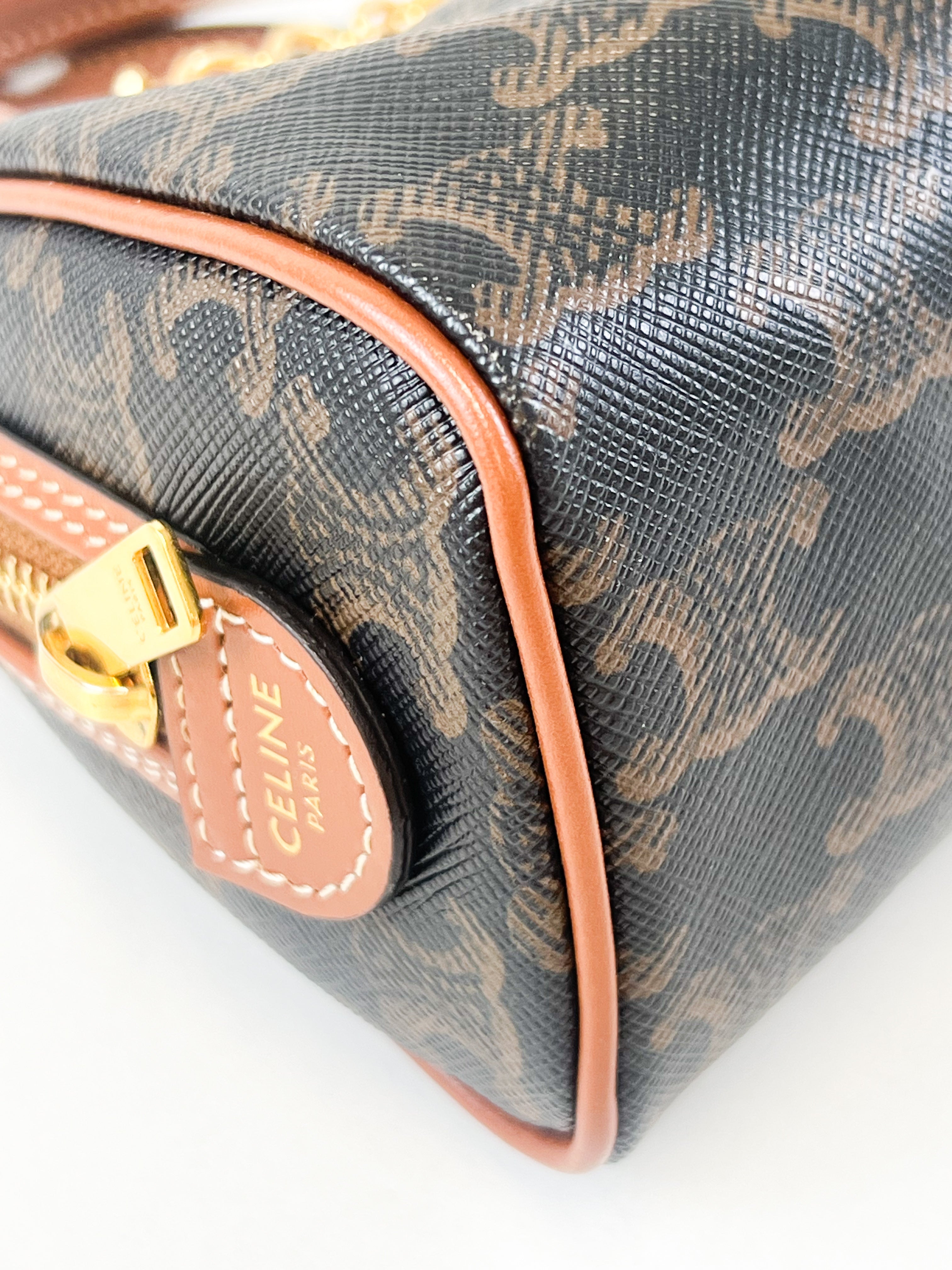 Celine Mini Boston In Triomphe Canvas and Calfskin