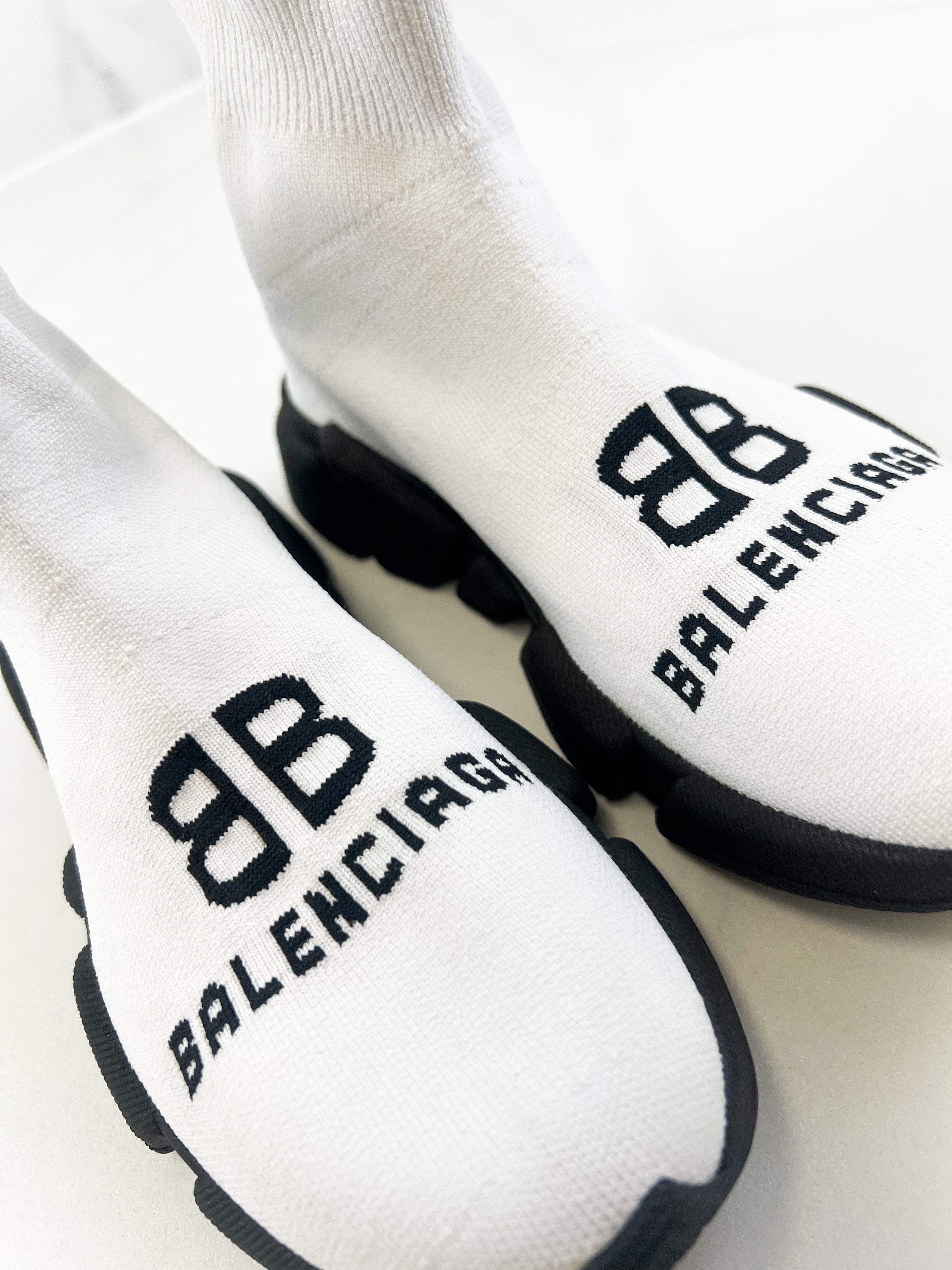 Balenciaga Logo White Knit Sneaker Size 35