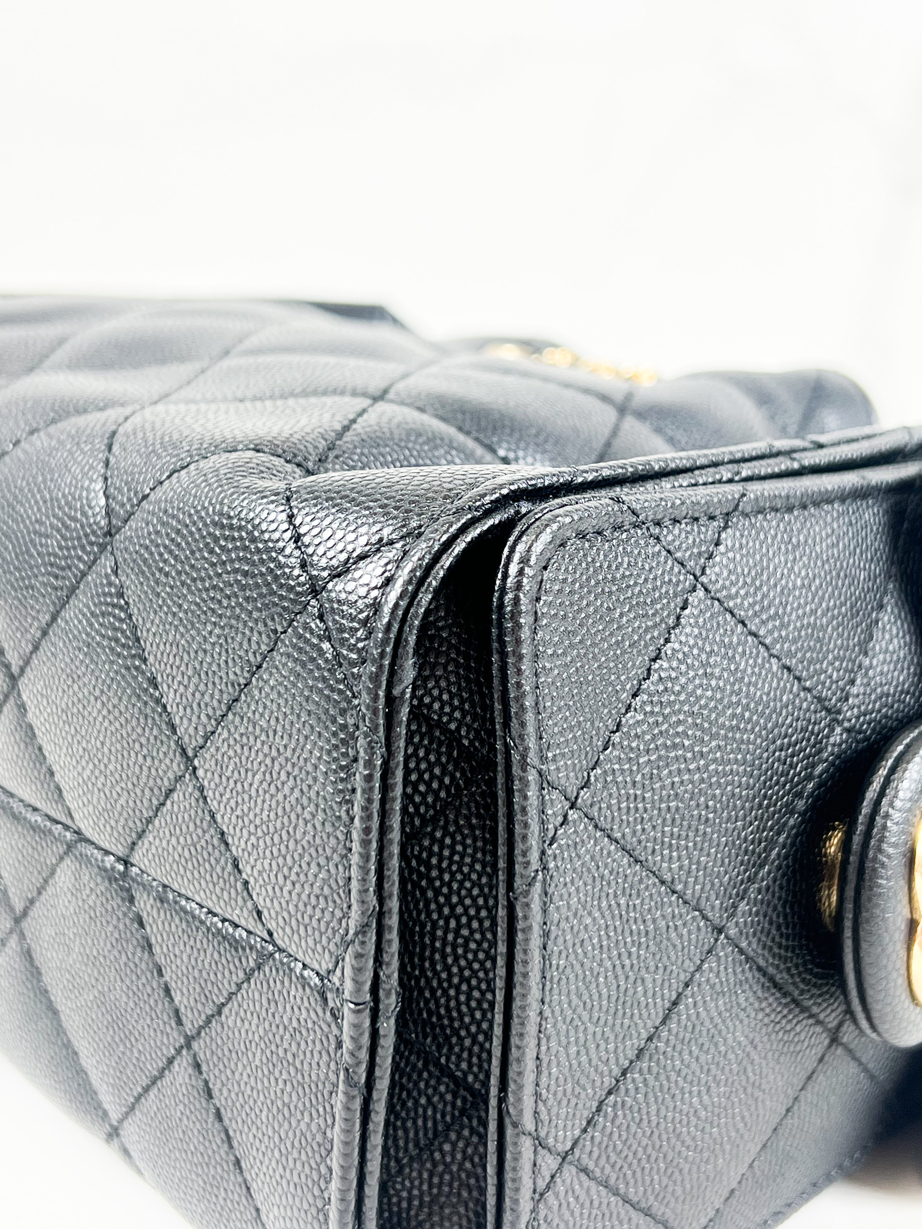 Chanel 25 Mini Handbag in Black Grained Calfskin & Gold-Tone Metal