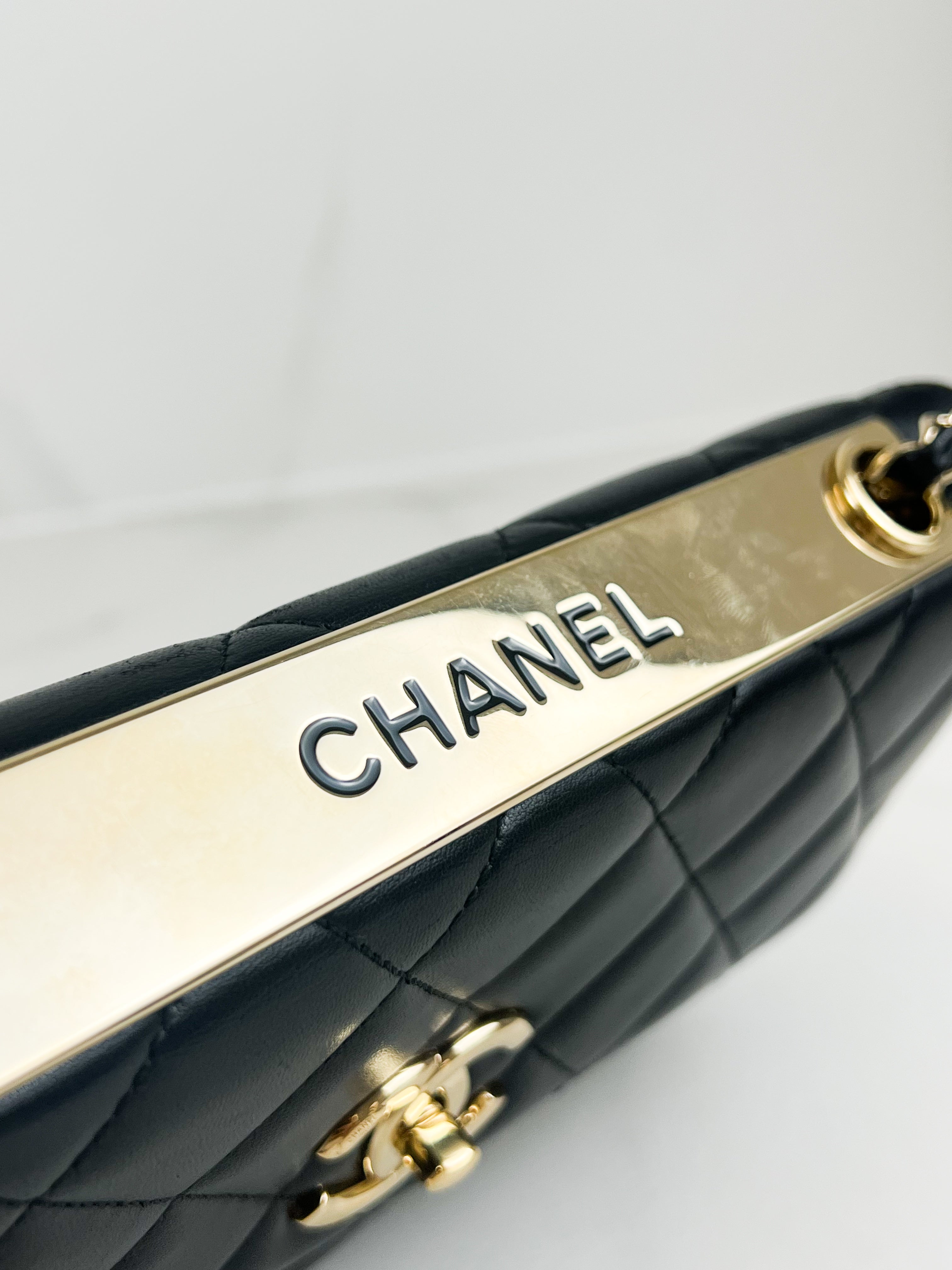 Chanel Small Lambskin Trendy Flap Bag in Black with GHW