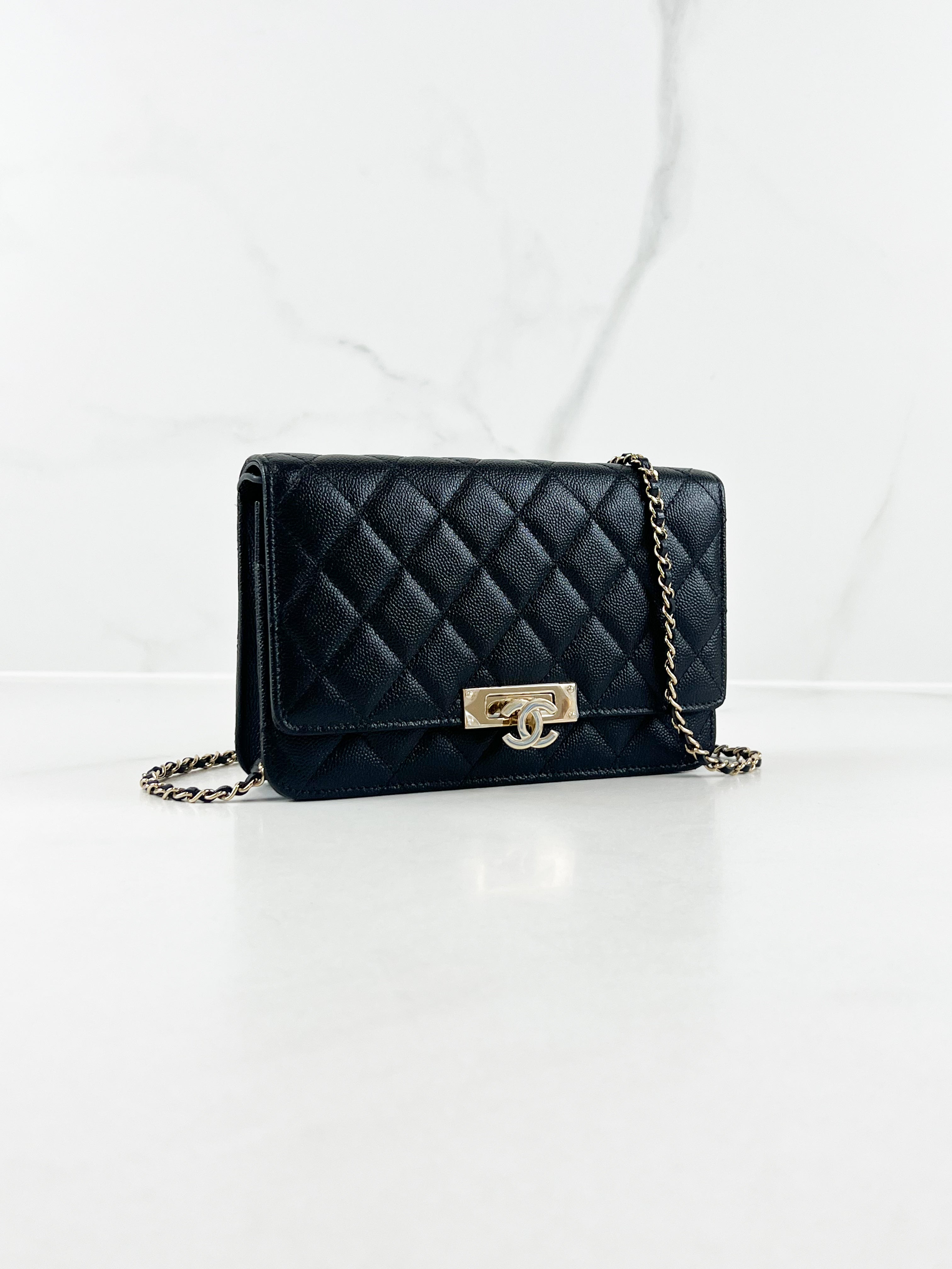 Chanel Black Caviar CC Classic Wallet On Chain