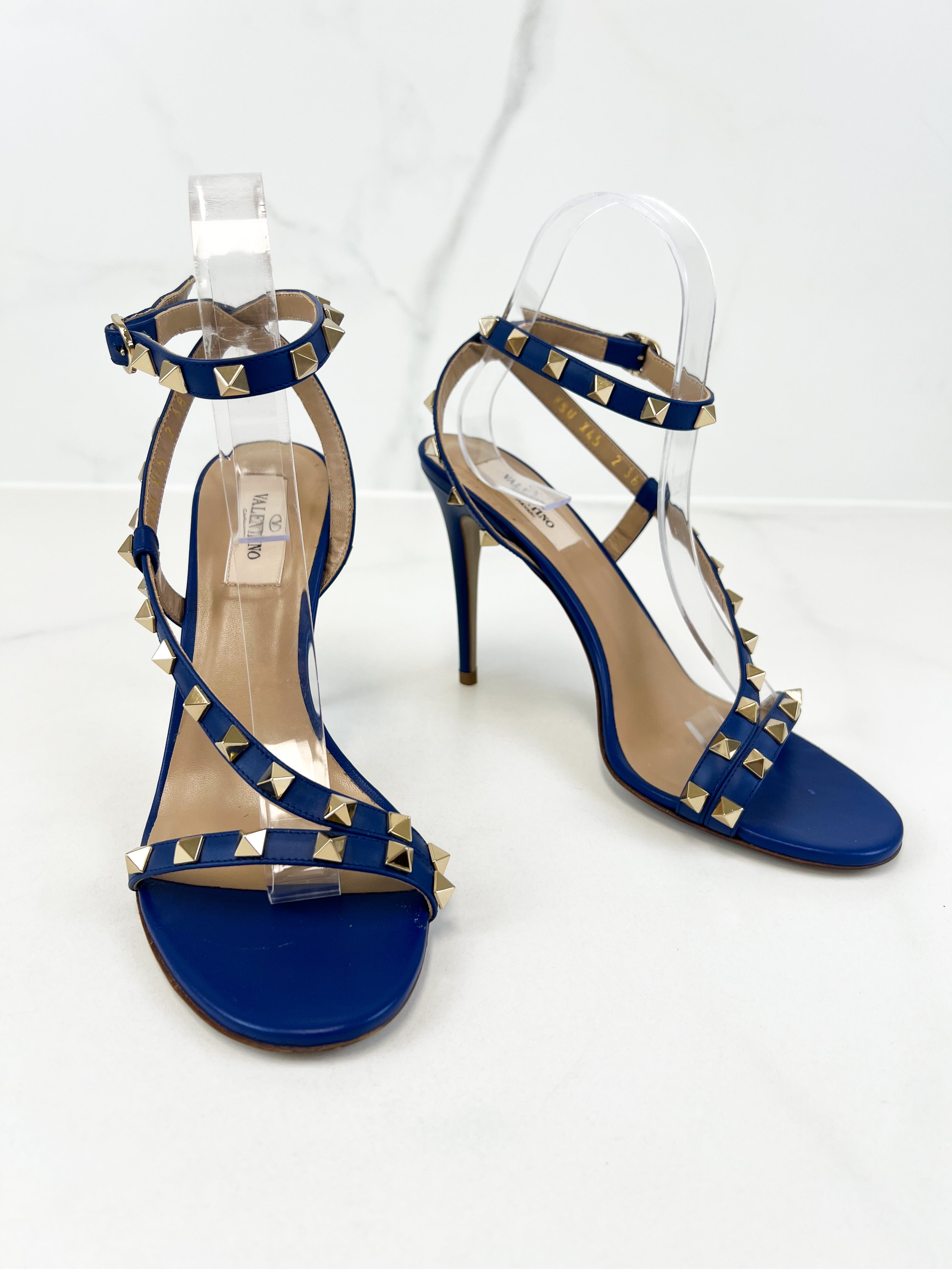 Valentino Leather Blue Rockstud Sandal Size 38