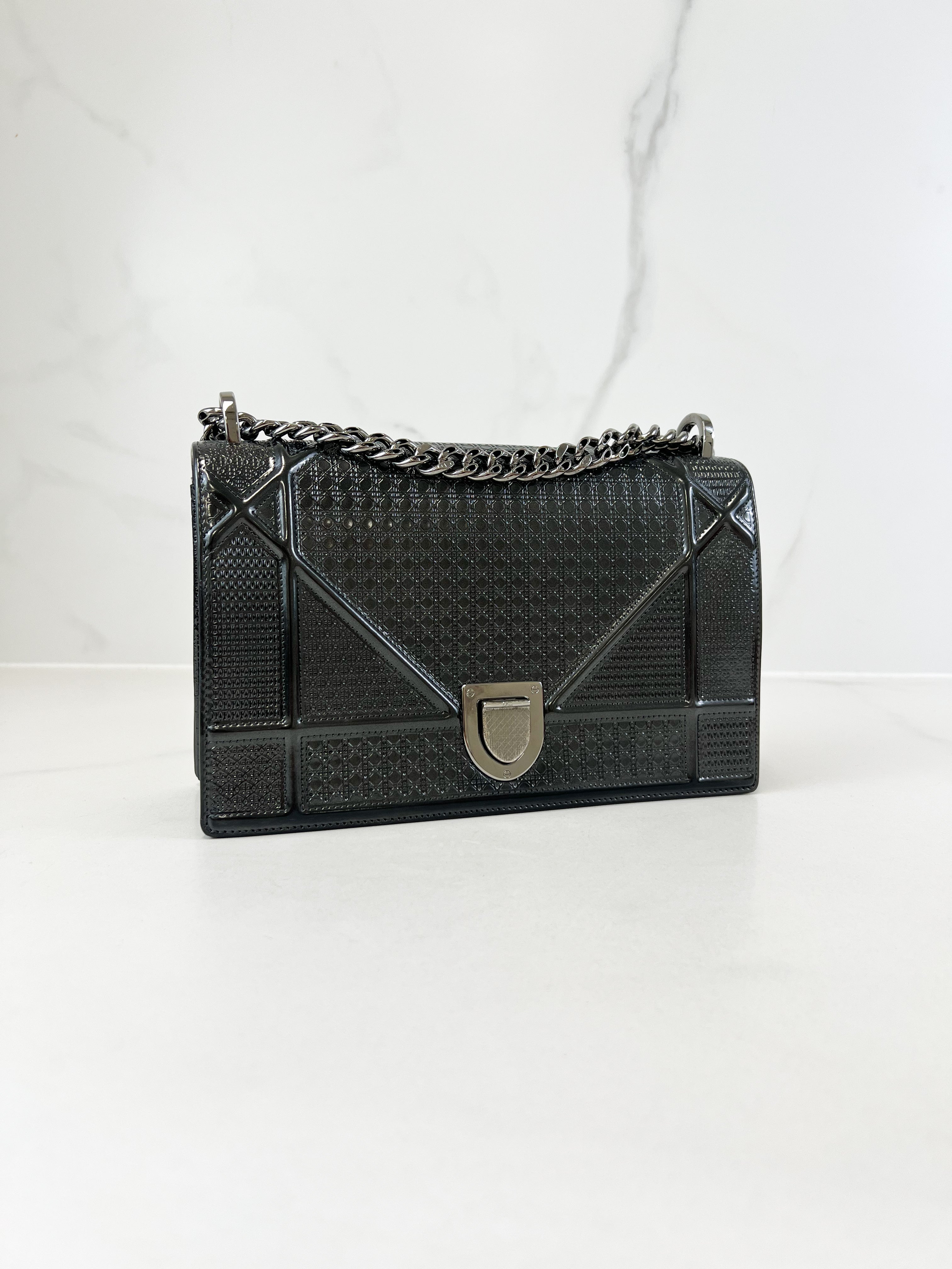 Christian Dior Medium Patent Grey Diorama with SHW