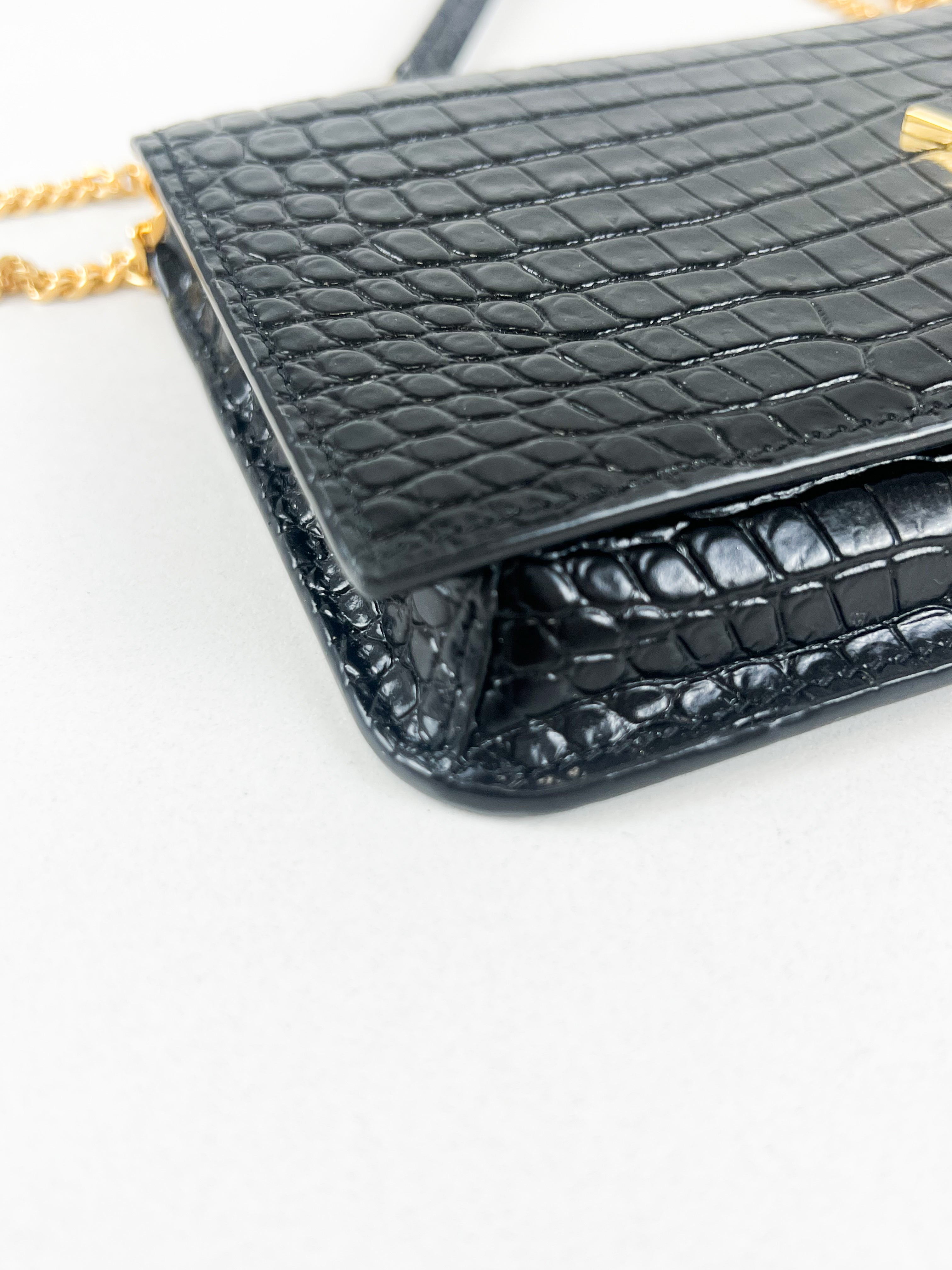 Saint Laurent Cassandre Phone Holder in Croc Leather